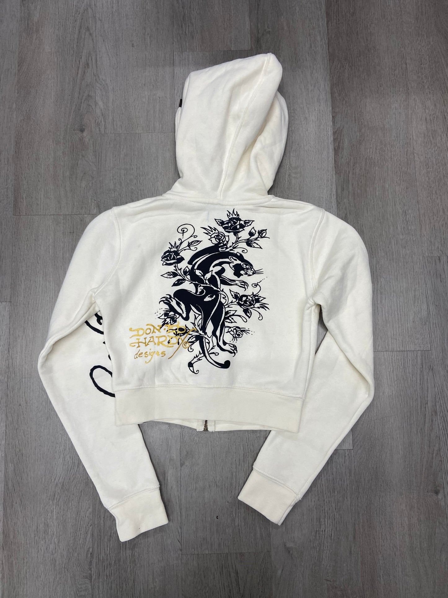 Women’s Ed Hardy Tiger Skull White Cream Cropped Zip Up Hoodie