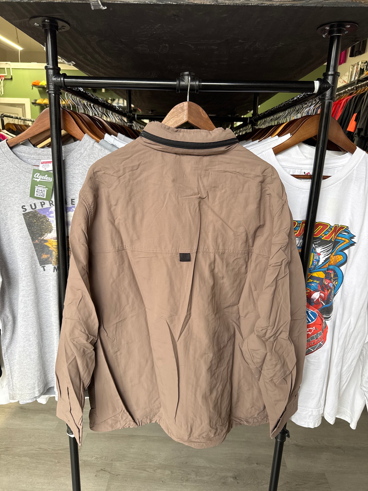 Urban Outfitters Taupe Cargo Utility Tech Pockets Full Zip Nylon Jacket