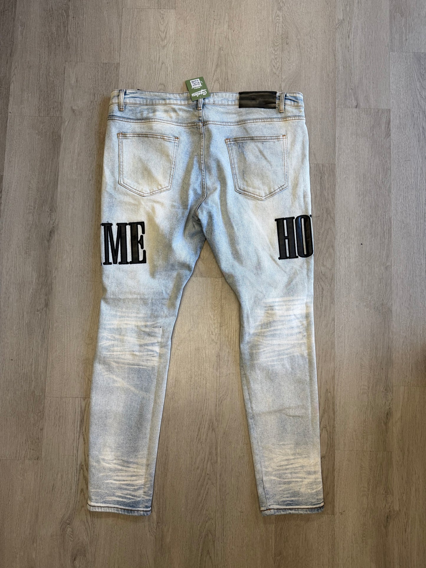 Homme Femme Black Embroidered Light Blue Jeans