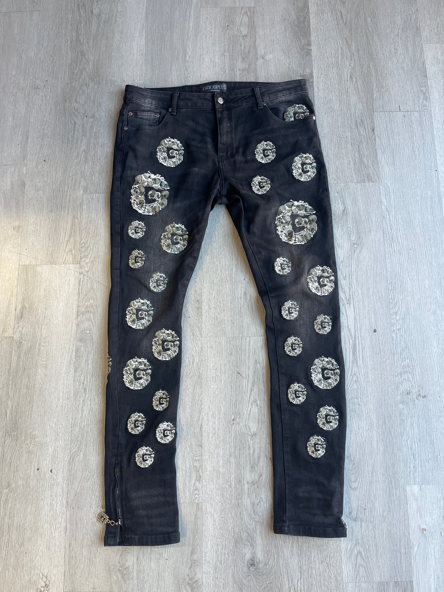 Godspeed Black Skull Embroidery Jeans