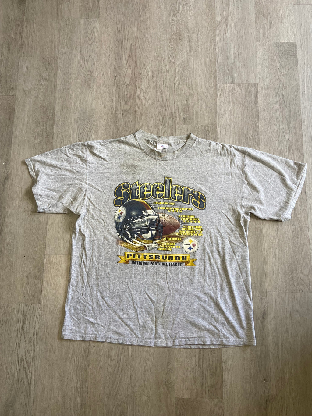 Vintage Grey NFL Pittsburgh Steelers Accomplishments Tee