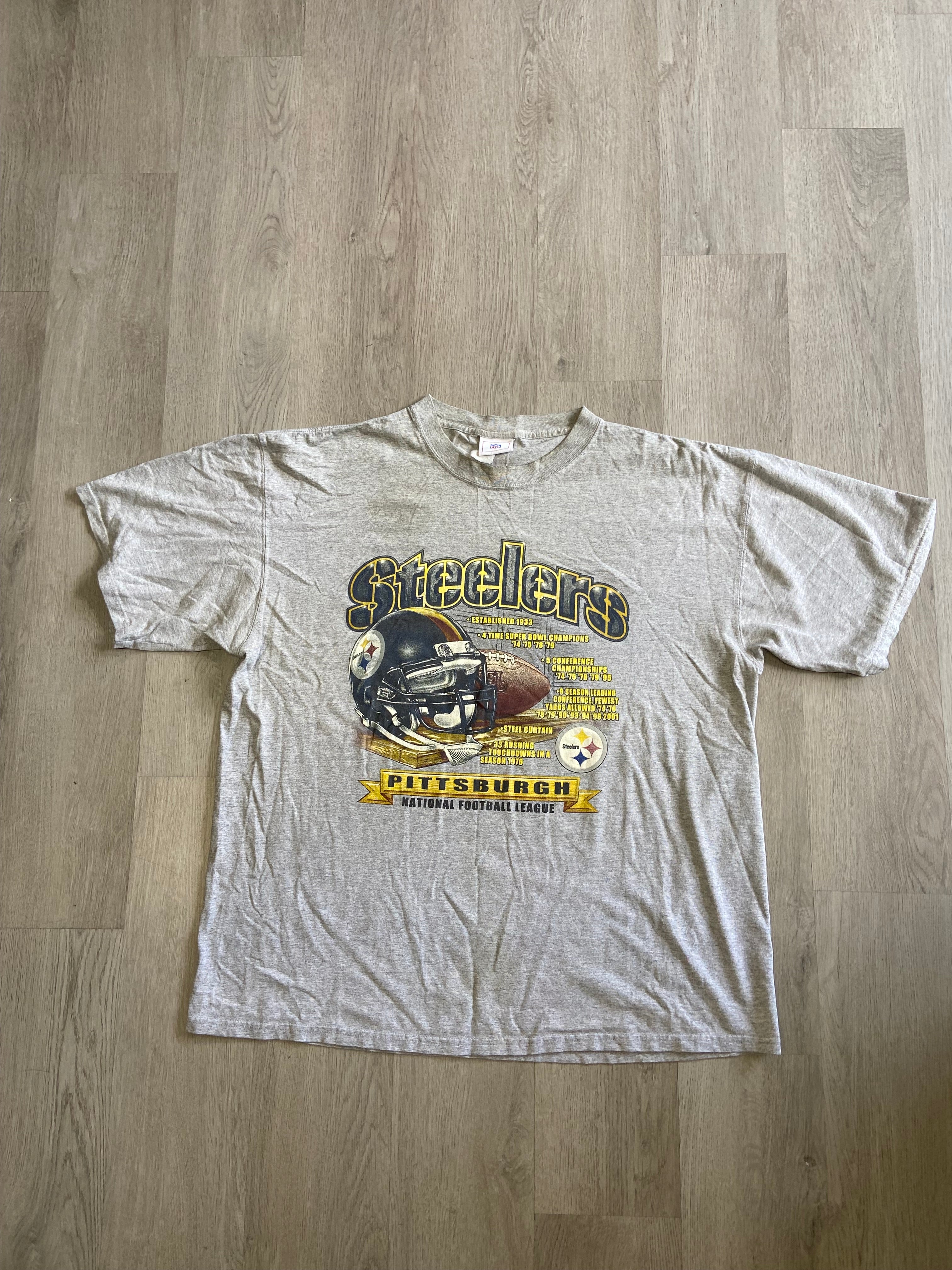 Vintage Grey NFL Pittsburgh Steelers Accomplishments Tee