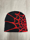 Black w/ Red Y2K Style Spider Web Beanie