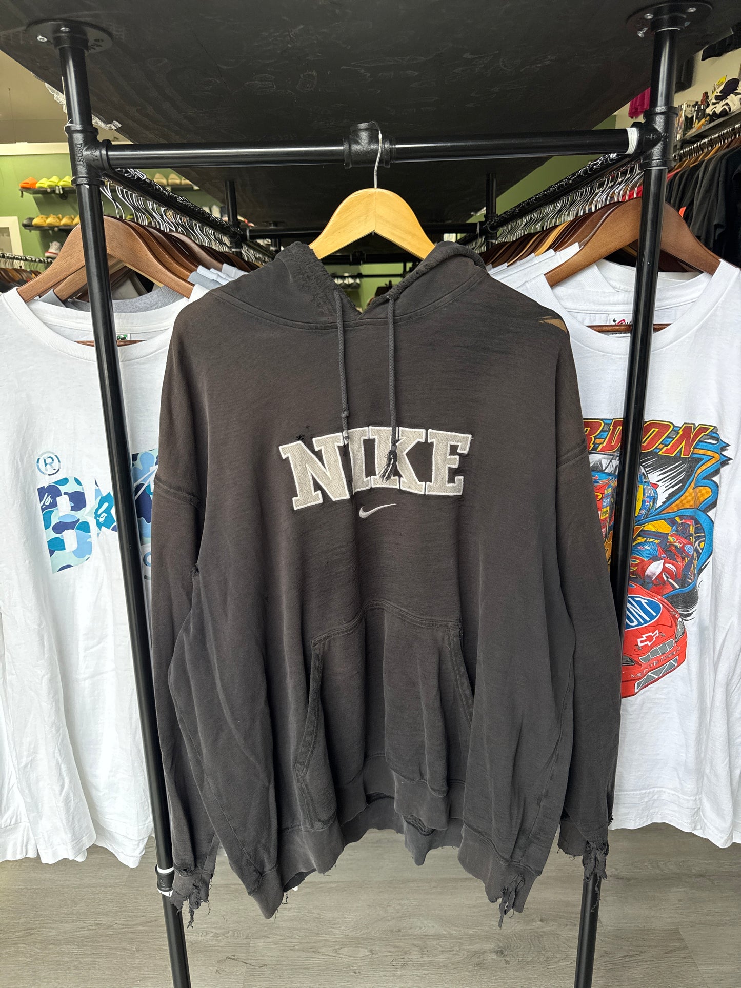 Vintage Nike Distressed Center Swoosh Logo Hoodie