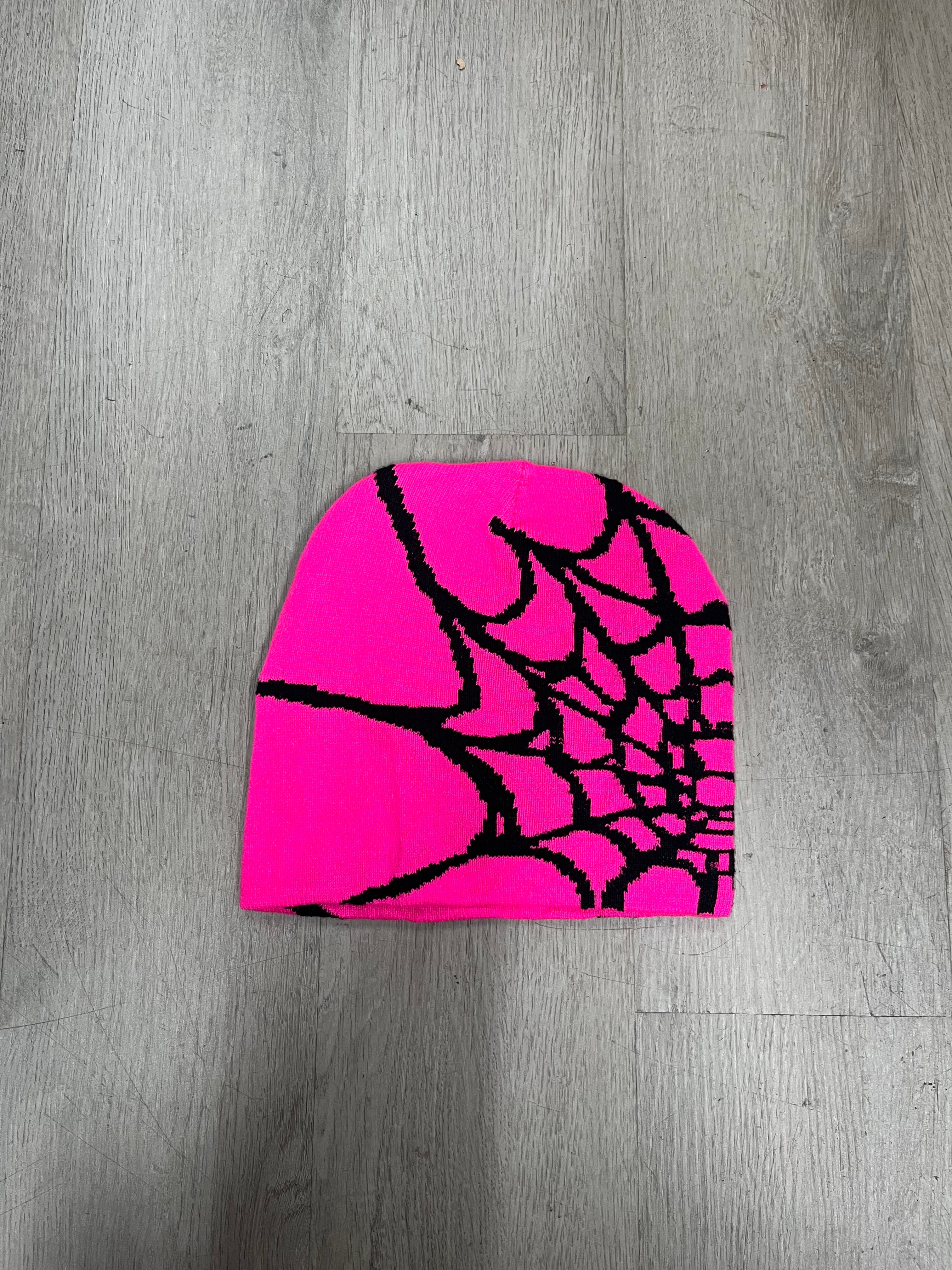 Pink w/ Black #2 Y2K Style Spider Web Beanie