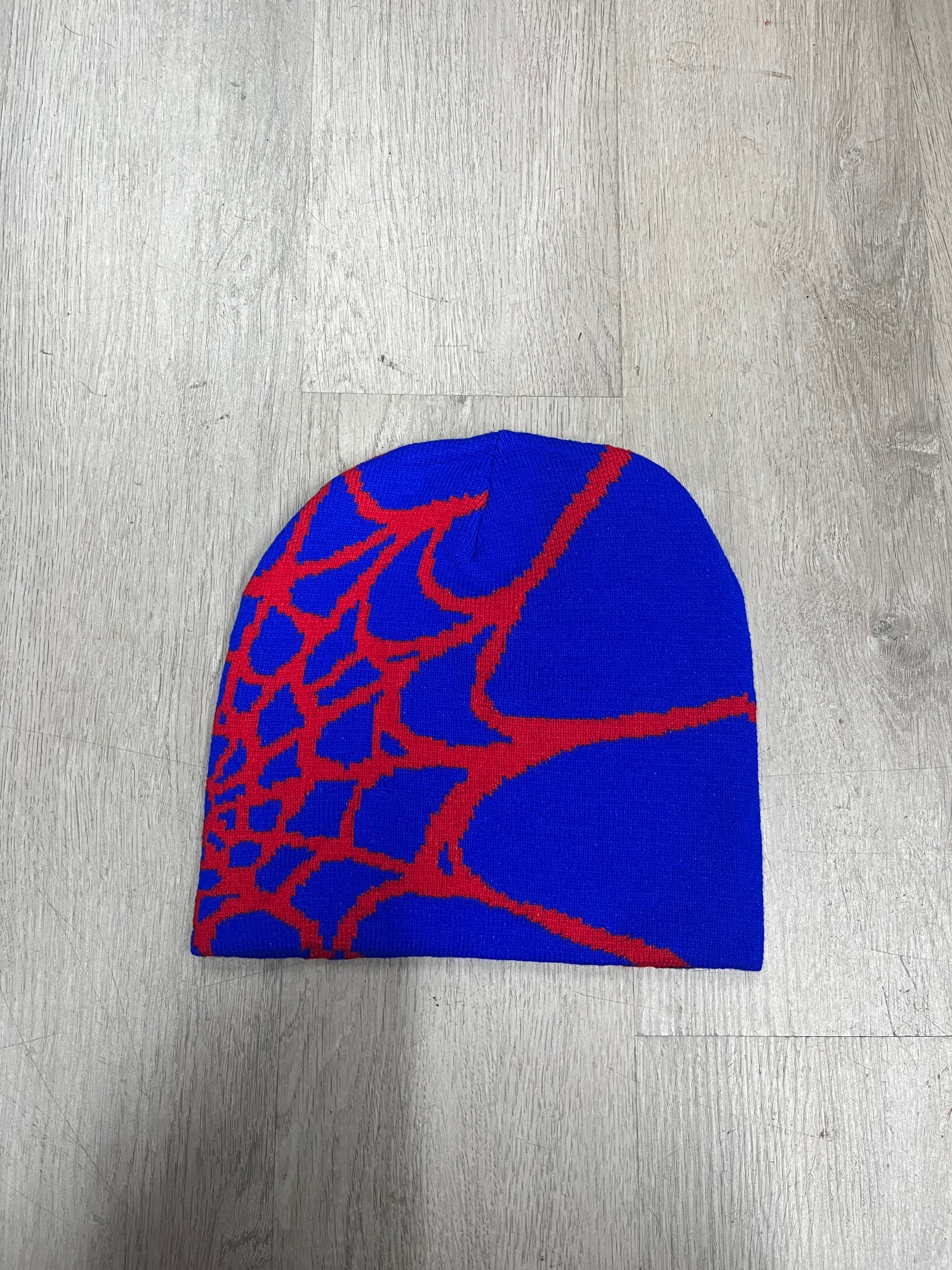 Blue w/ Red #2 Y2K Style Spider Web Beanie