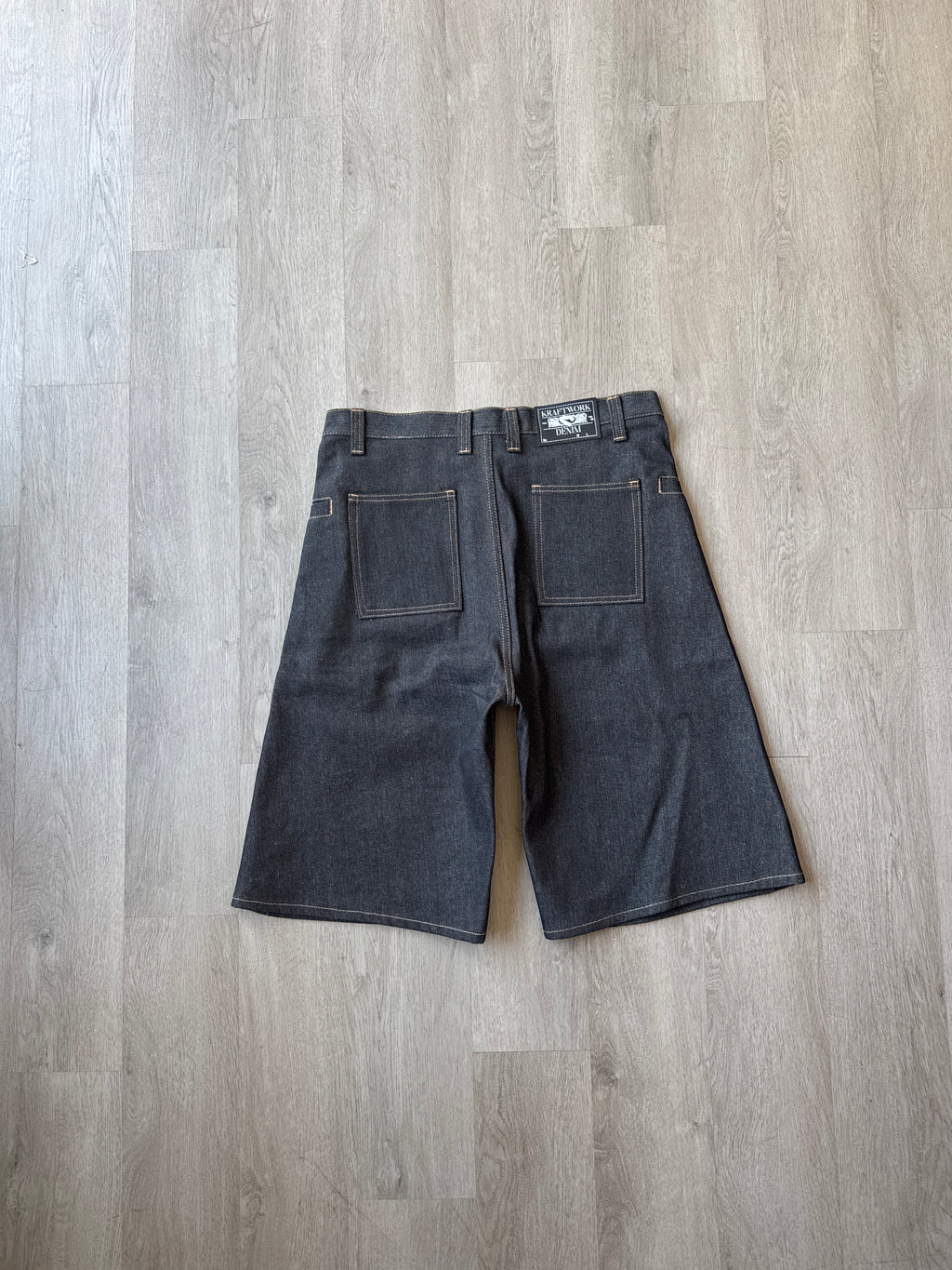Kraftwork Uniform Raw Indigo Denim Cross Hatch Slub Baggy Shorts