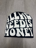 Black w/ White All We Need Is Money Y2K Style Beanie