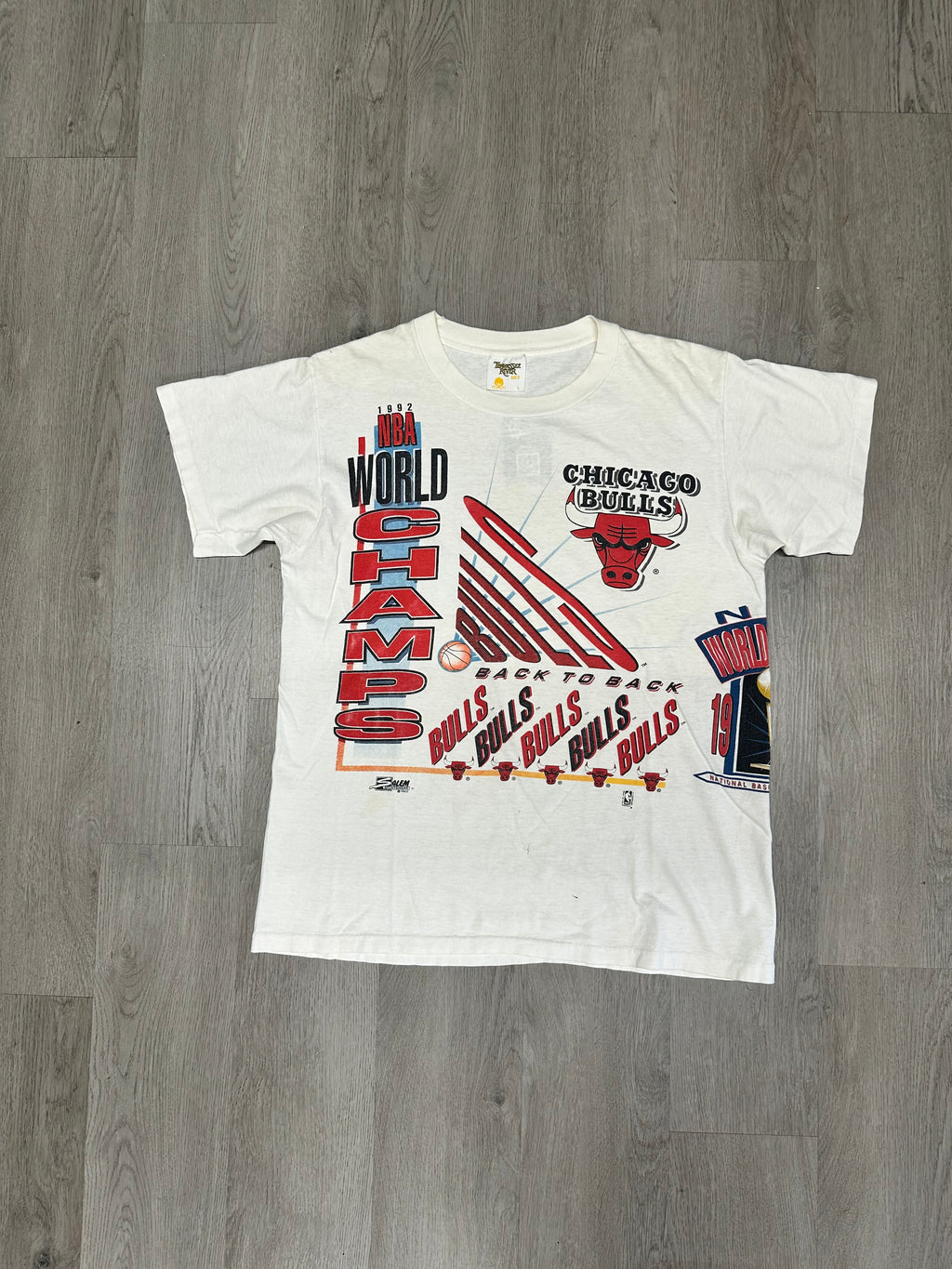 Vintage White 1992 NBA Chicago Bulls World Champs Back To Back Tee