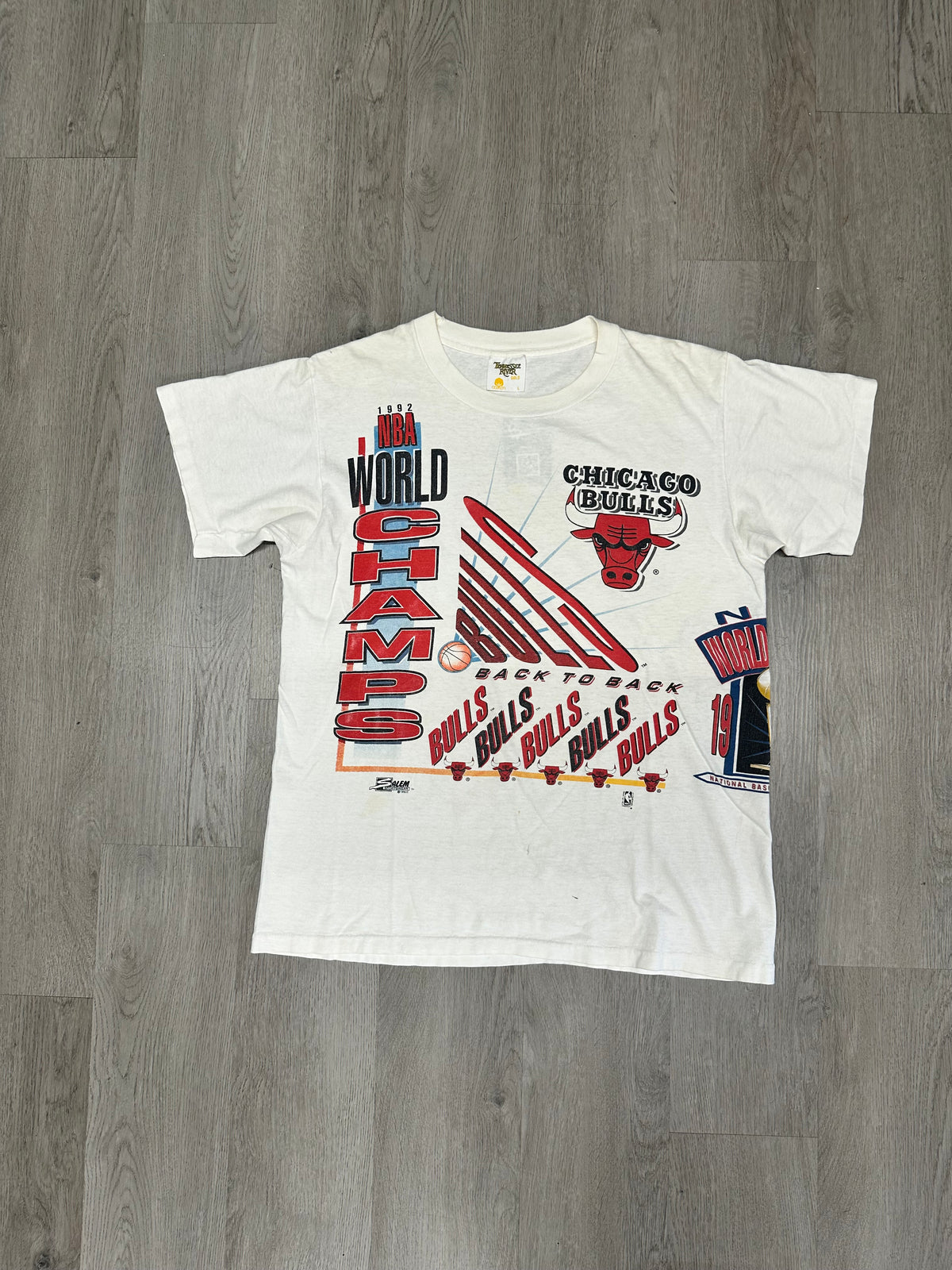 Vintage White 1992 NBA Chicago Bulls World Champs Back To Back Tee