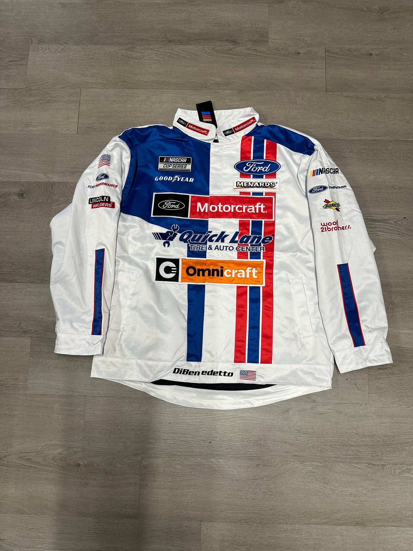 White Matt DiBenedetto Motorcraft Quick Lane NASCAR Racing Jacket