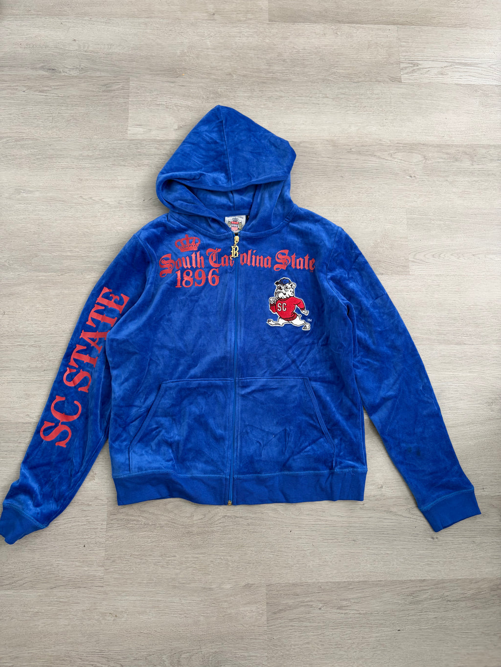 Women’s Y2K Blue South Carolina State Velour Zip Up Hoodie