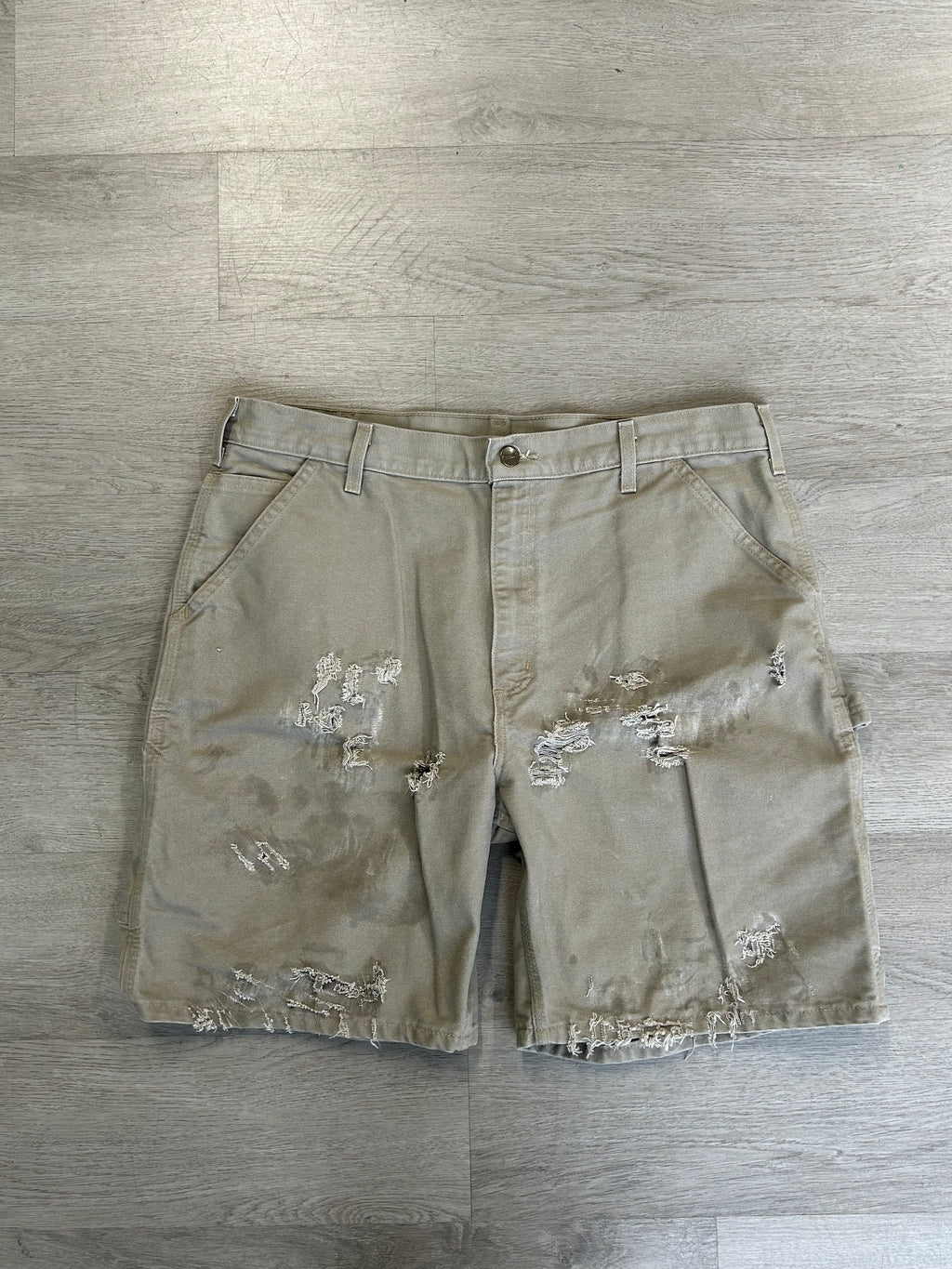 Carhartt Distressed Faded Khaki Beige Cargo Shorts