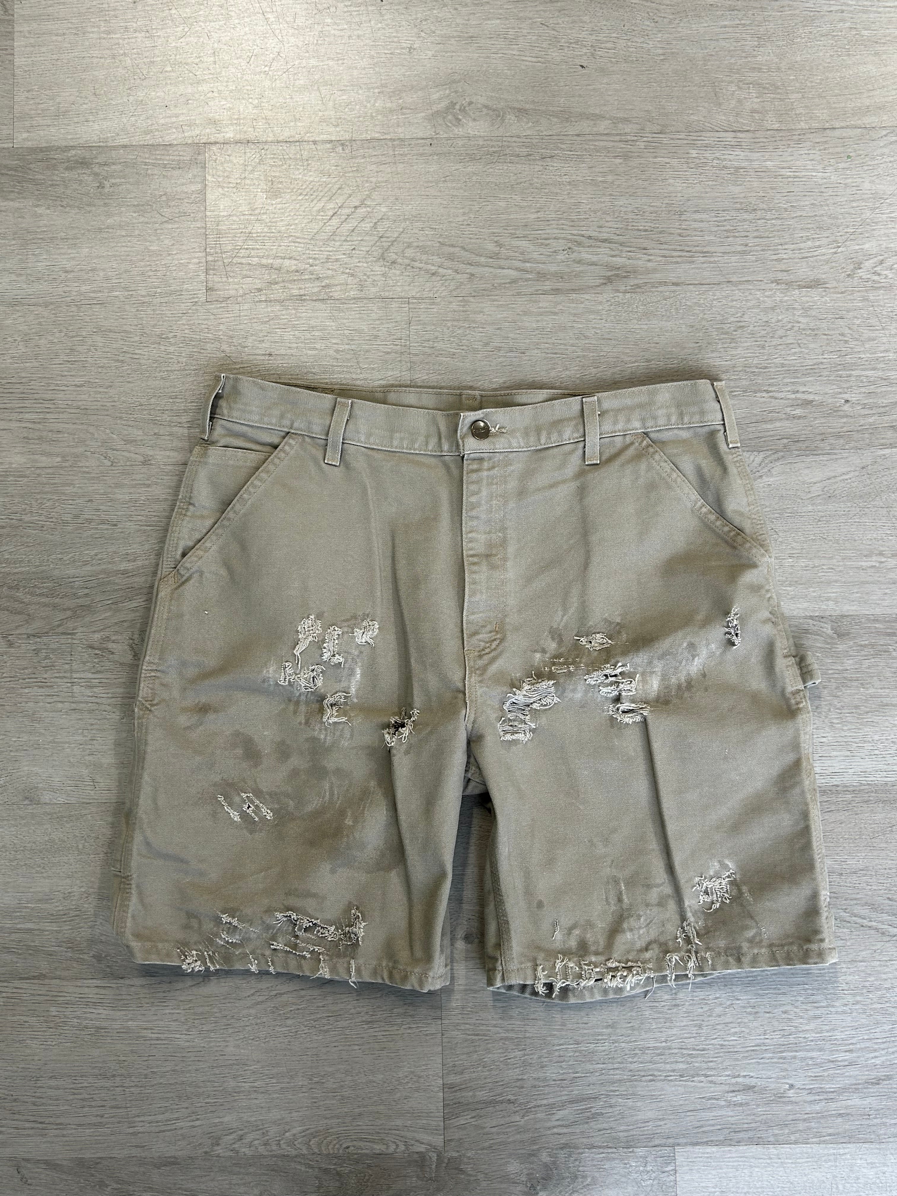 Carhartt Distressed Faded Khaki Beige Cargo Shorts