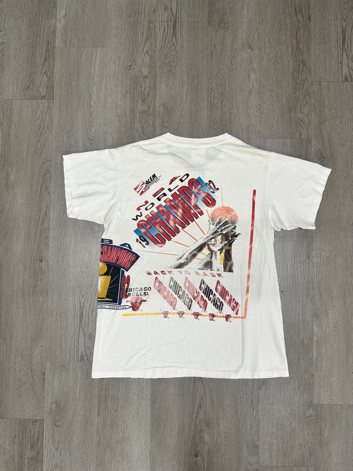 Vintage White 1992 NBA Chicago Bulls World Champs Back To Back Tee