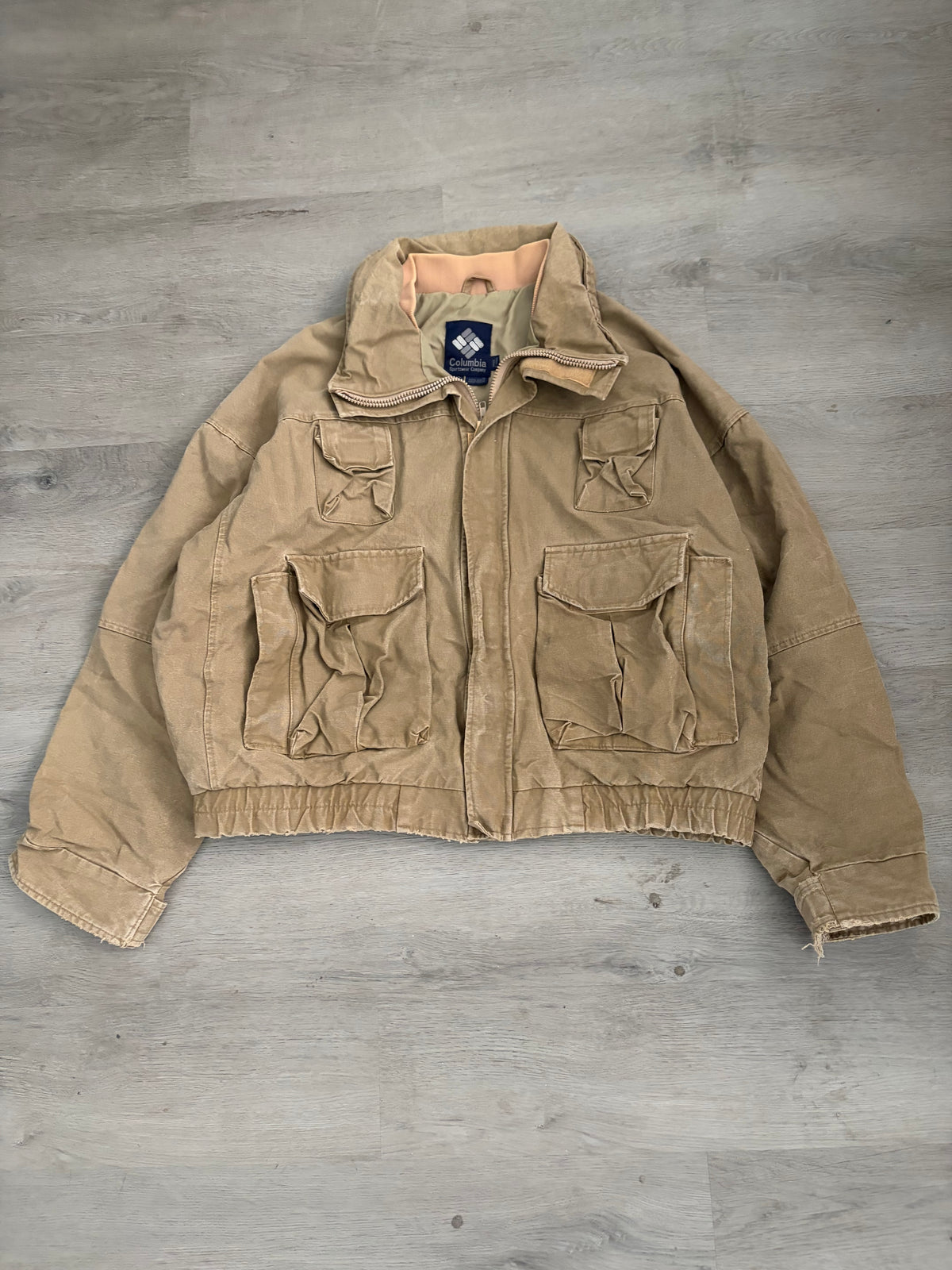 Vintage Columbia Tan Multi Pocket Utility Bomber Jacket