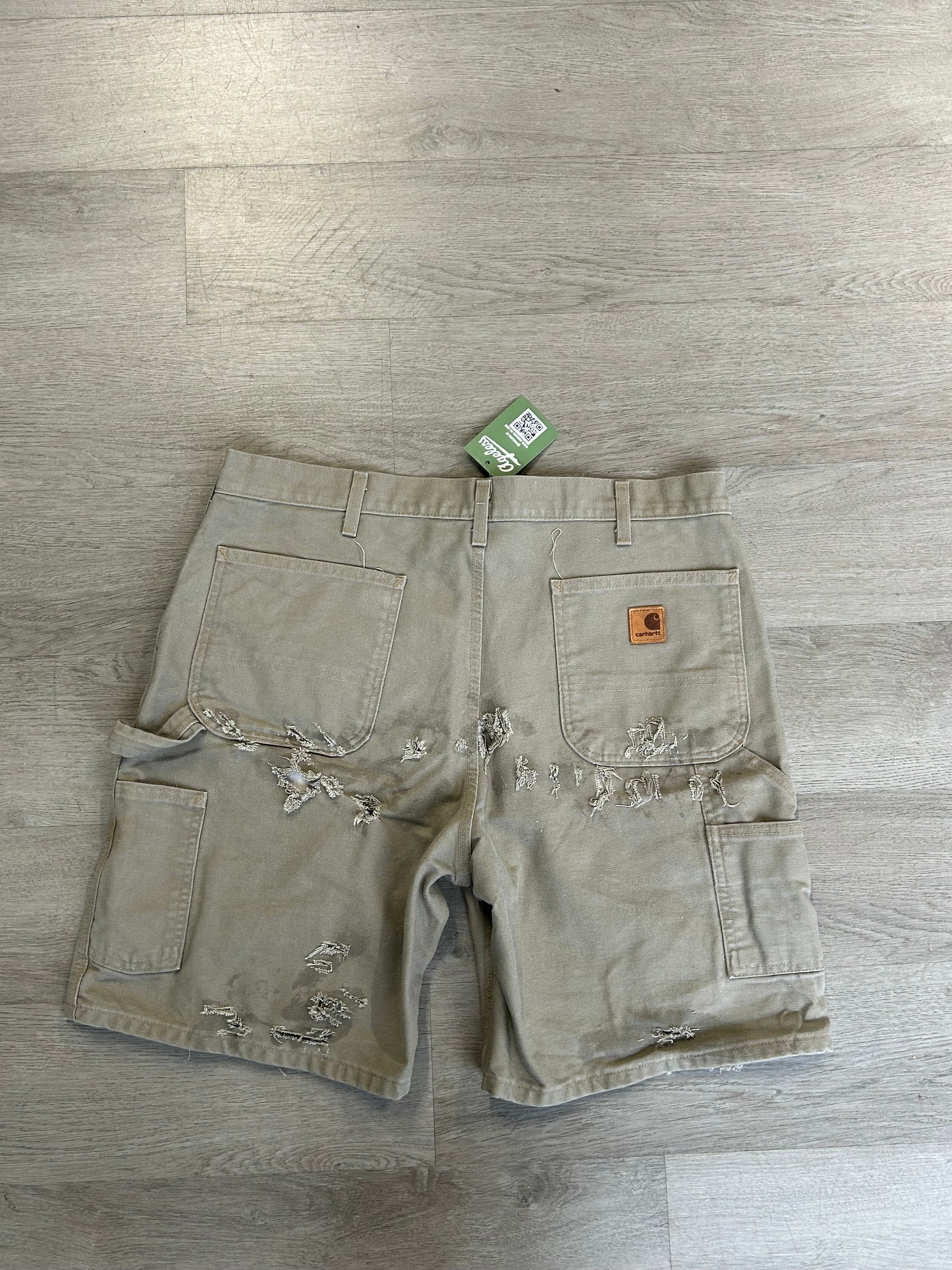 Carhartt Distressed Faded Khaki Beige Cargo Shorts