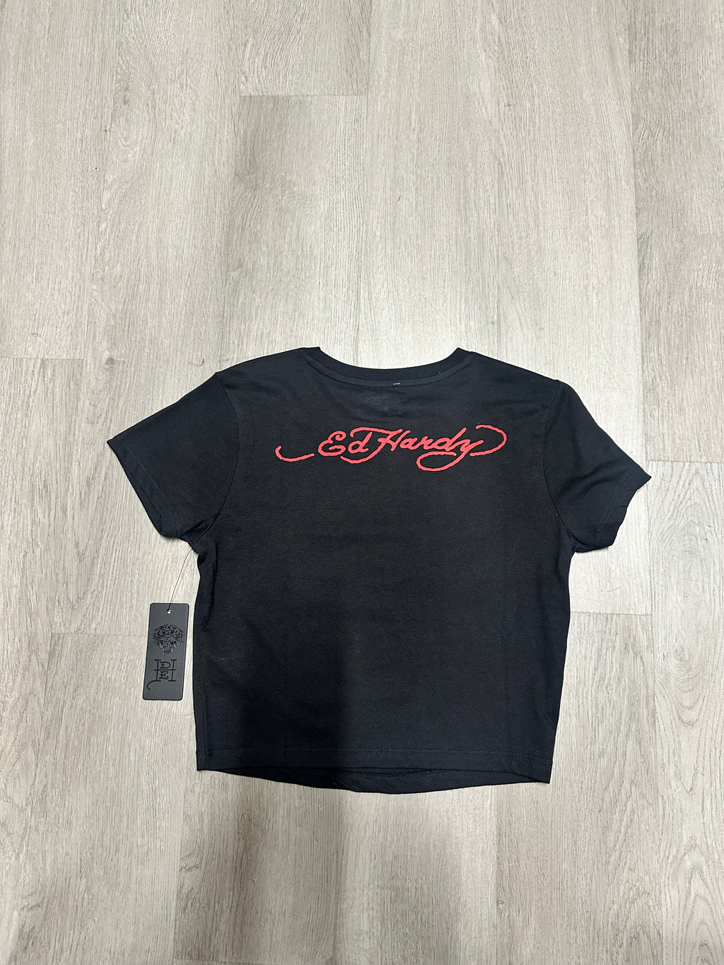 Women’s Ed Hardy Black Flaming Skull Cropped Baby Tee