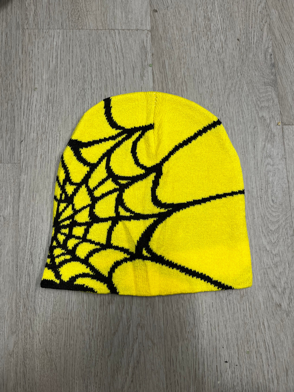Yellow w/ Black Y2K Style Spider Web Beanie