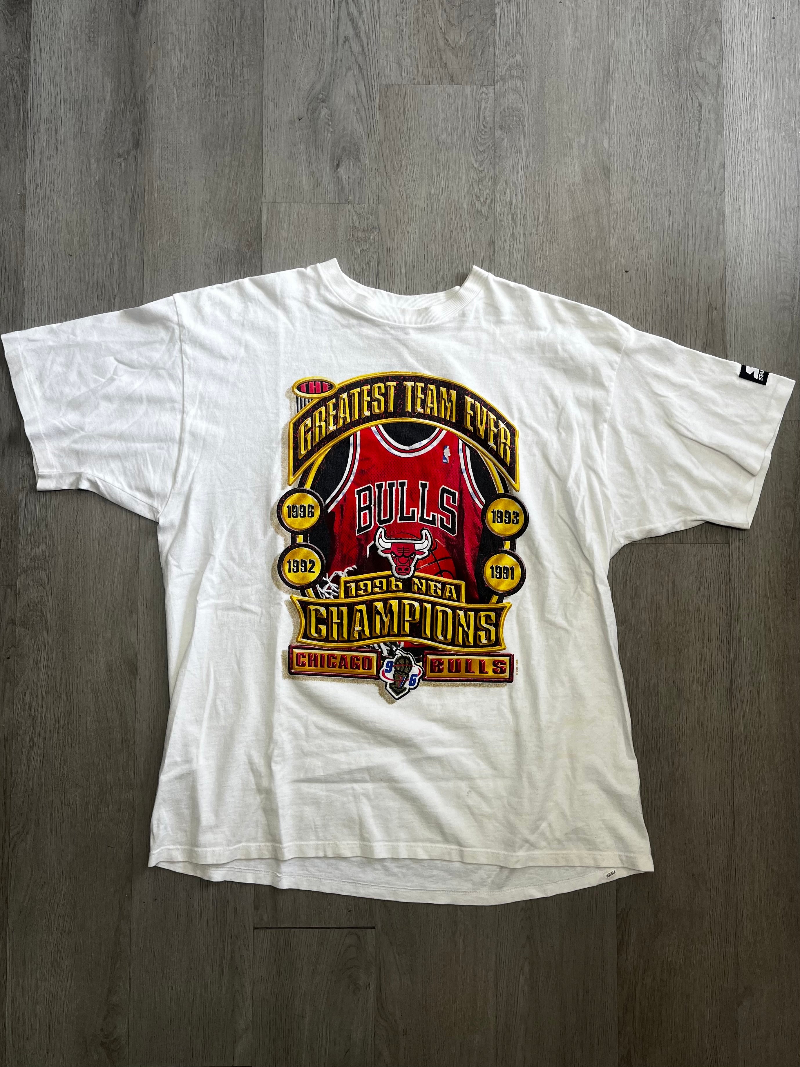 Vintage STARTER 1996 NBA Champion Chicago Bulls ‘The Greatest Team Ever’ Tee