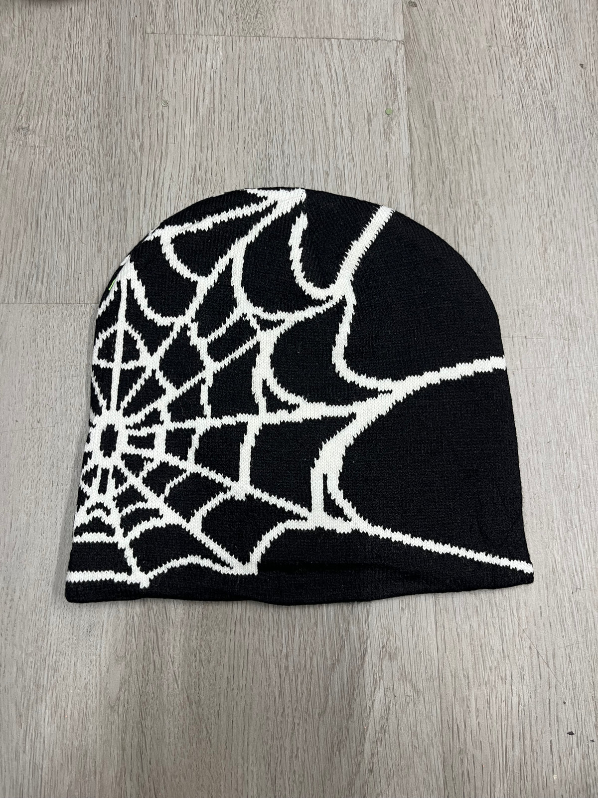 Black w/ White Y2K Style Spider Web Beanie