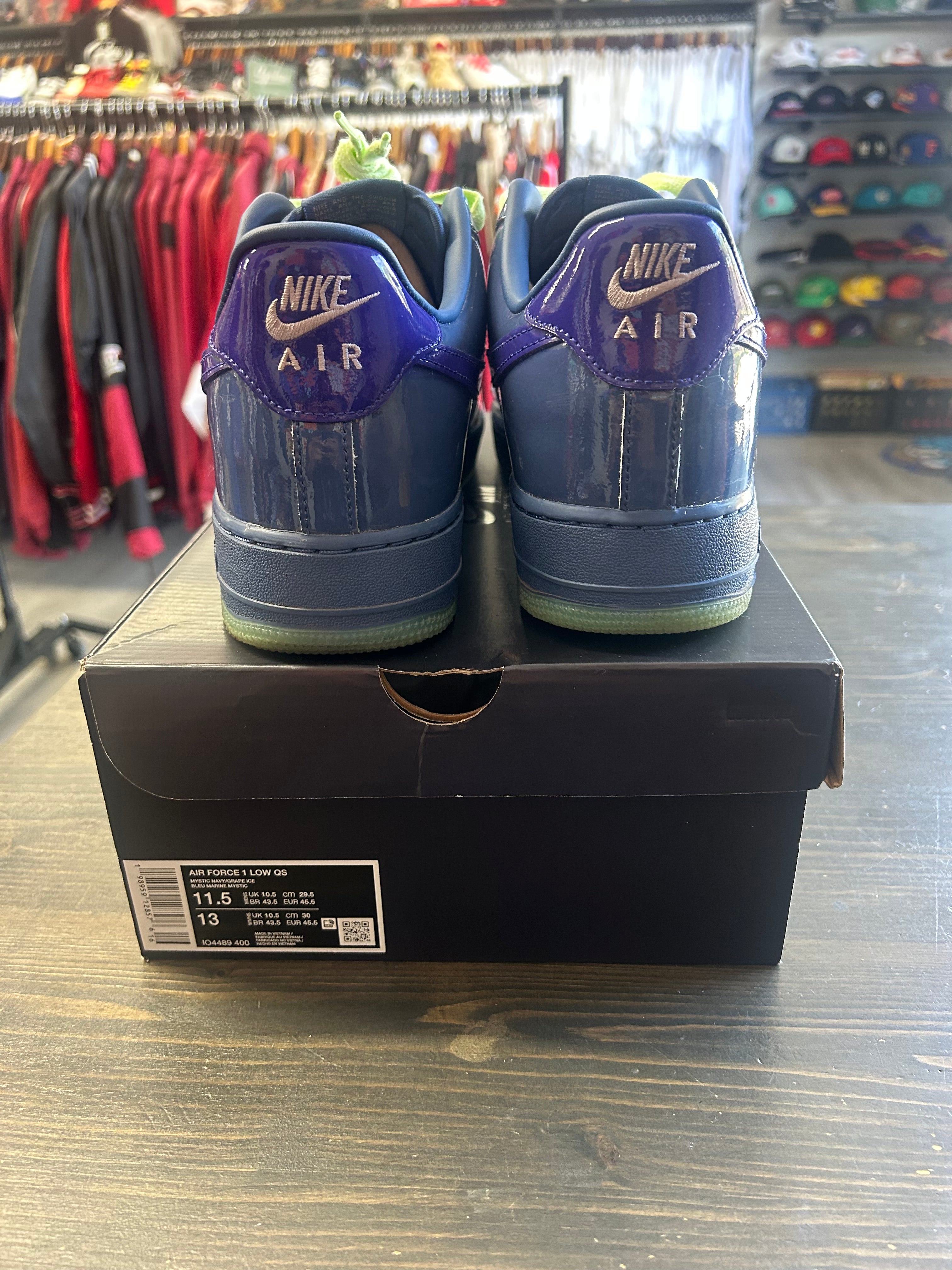 Pre Owned Nike Air Force 1 Low Patent Leather Pack Mystic Navy and Grape Ice