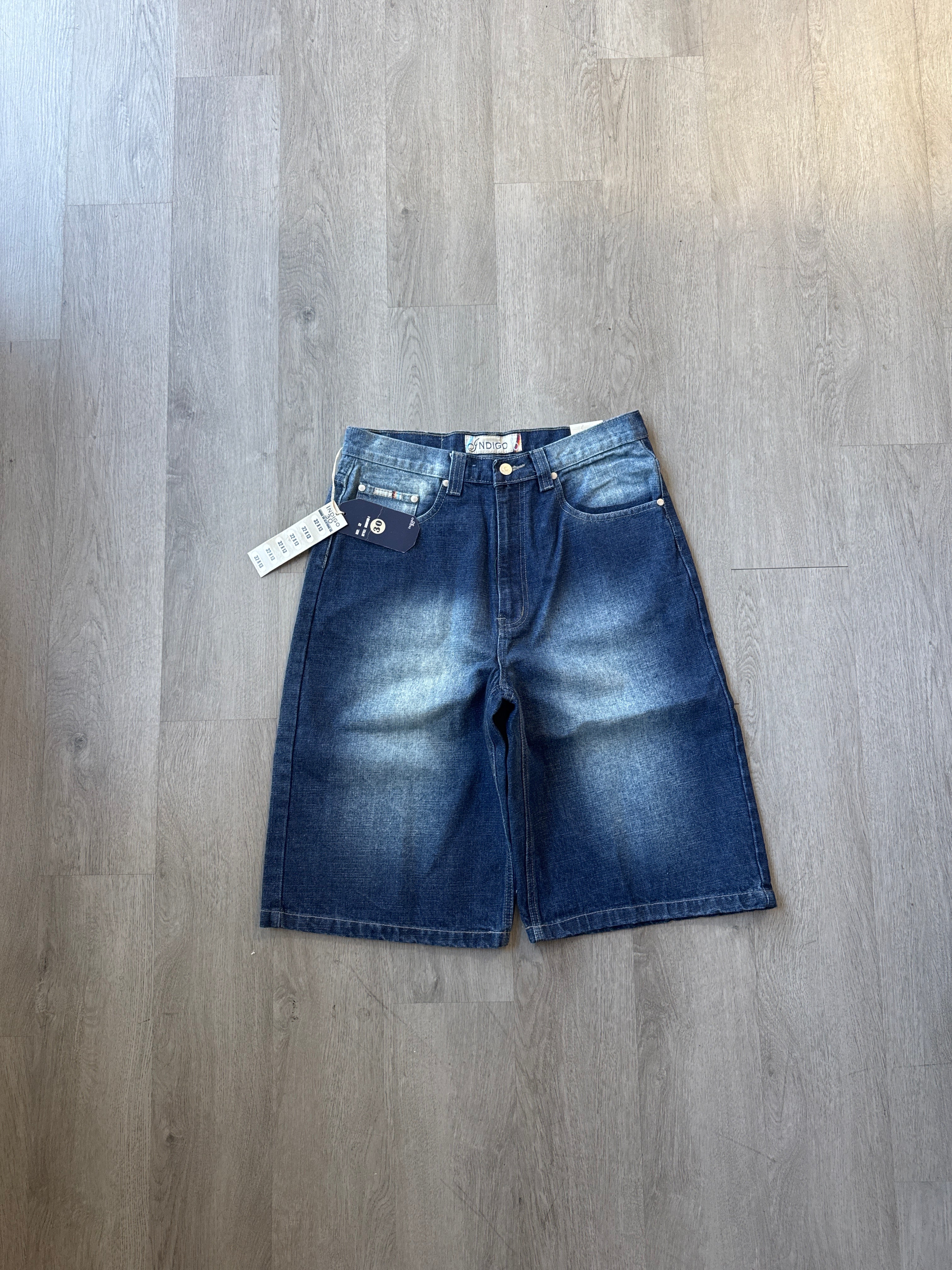 Y2K Indigo 30 Baggy Faded Denim Shorts