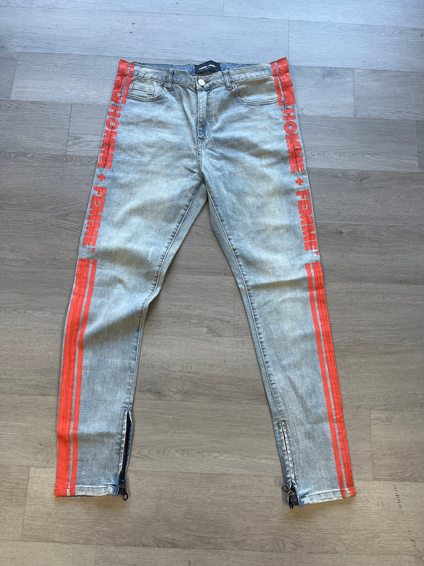 Homme + Femme Light Blue Jeans Orange Stripe