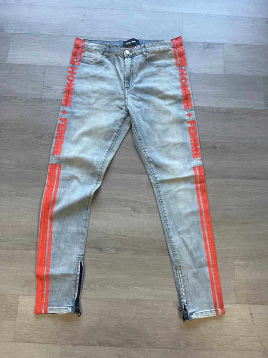 Homme + Femme Light Blue Jeans Orange Stripe