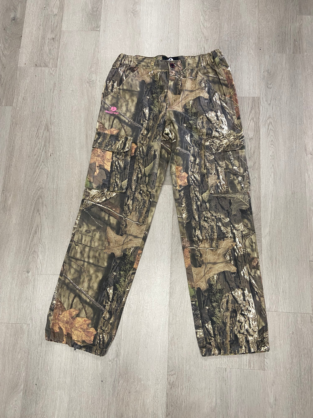 Mossy Oak Camo Elastic Waist Pink Logo Cargo Pants