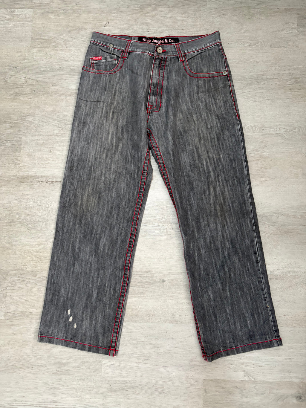 Y2K Five Jungle & Co. Grey Wash Red Stitch Baggy Jeans