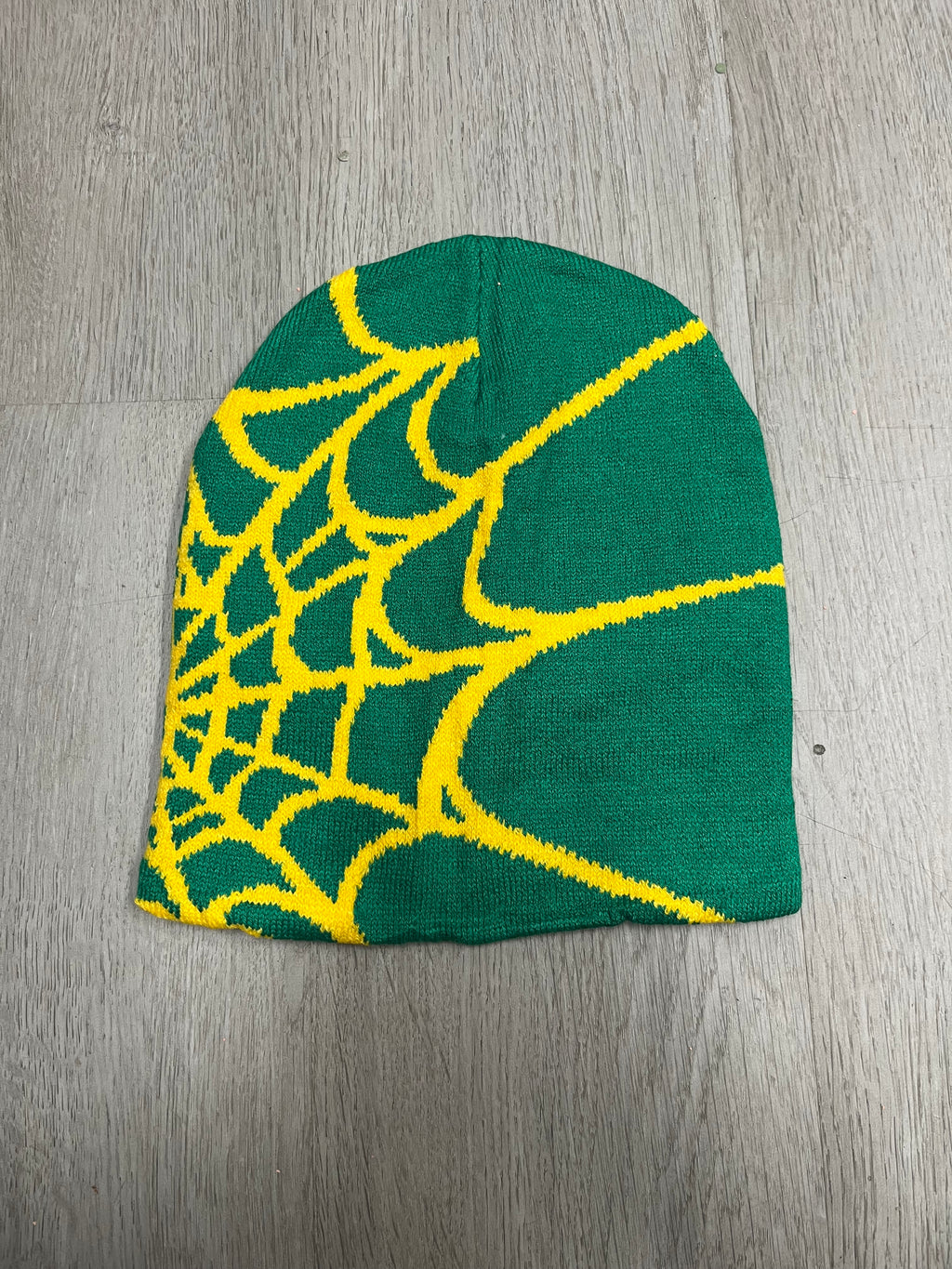 Green w/ Yellow Y2K Style Spider Web Beanie