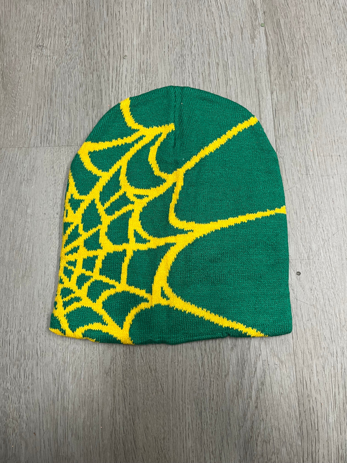 Green w/ Yellow Y2K Style Spider Web Beanie