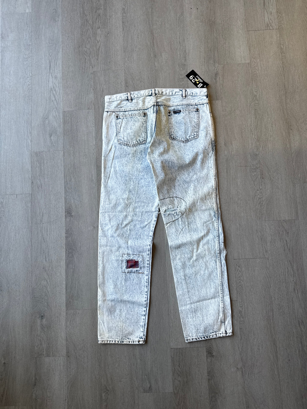 Vintage 90s B-29 Bomber Malcolm X By Any Means Necessary Light Washed Denim Patched Jeans