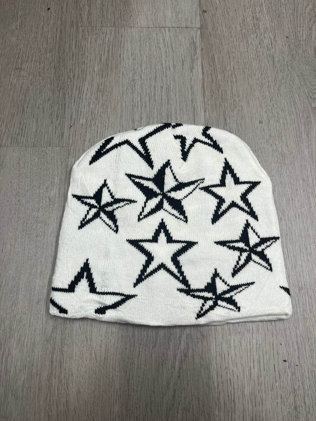 White w/ Black Y2K Style Star Beanie