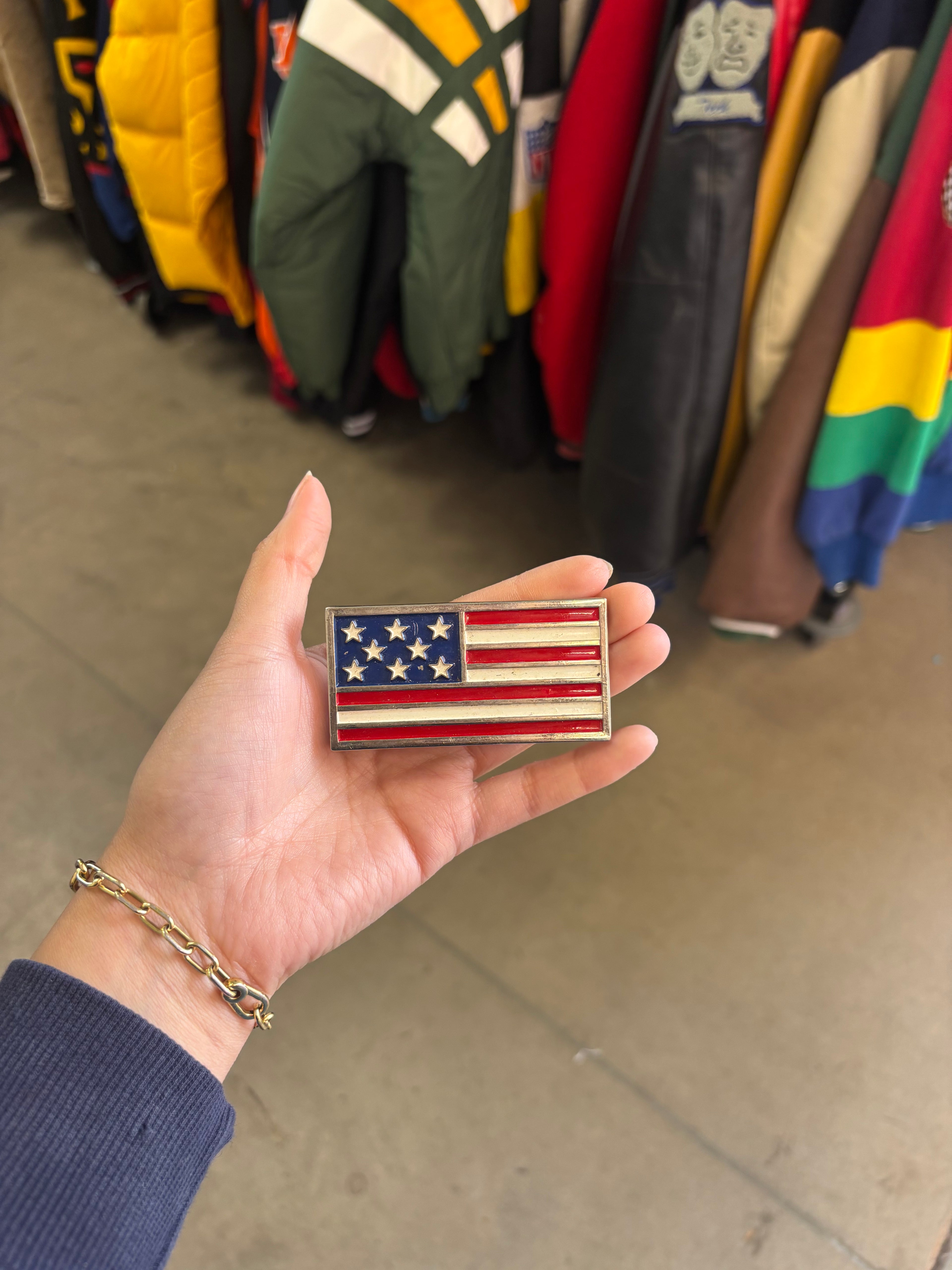 Vintage American Flag Rectangular Belt Buckle
