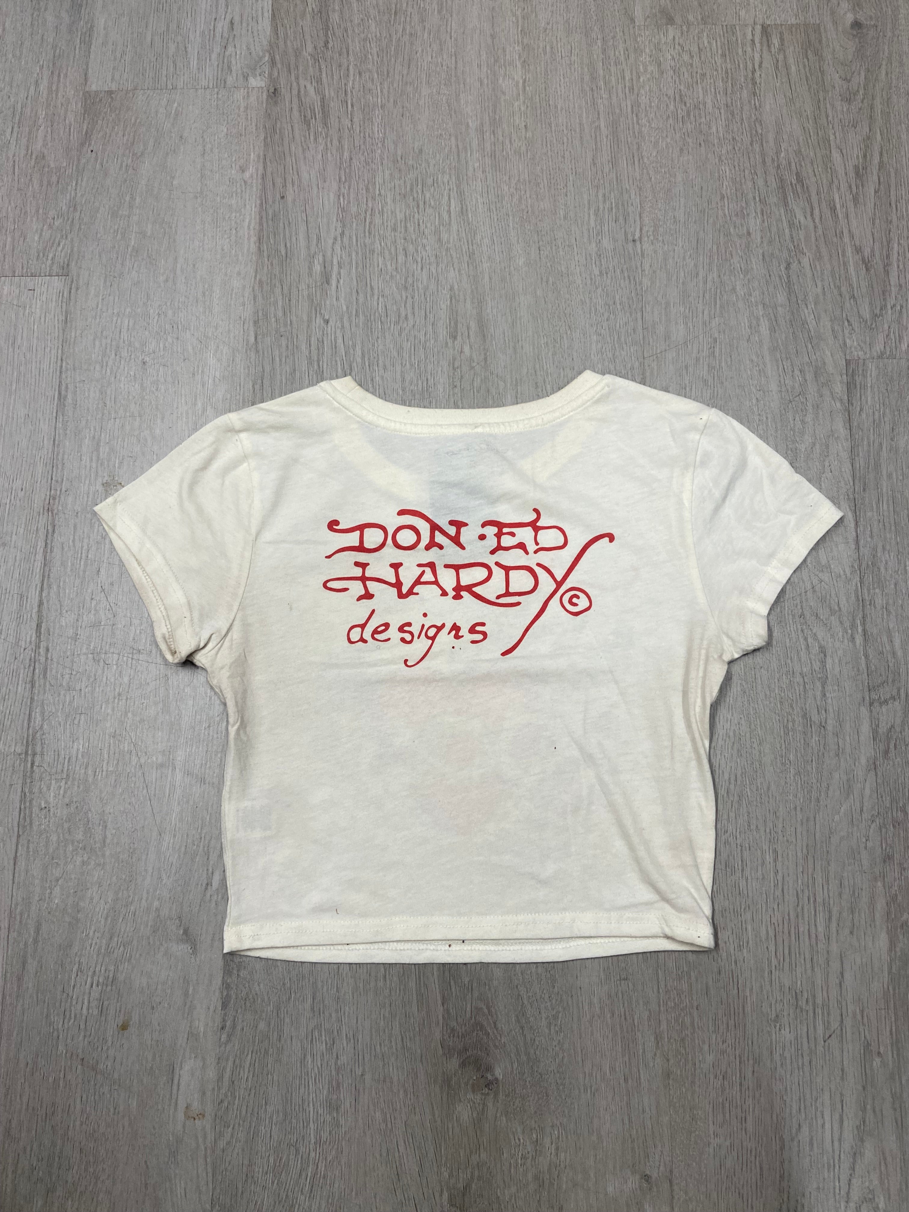 Women’s Ed Hardy Rhinestone Heart Cropped Baby Tee