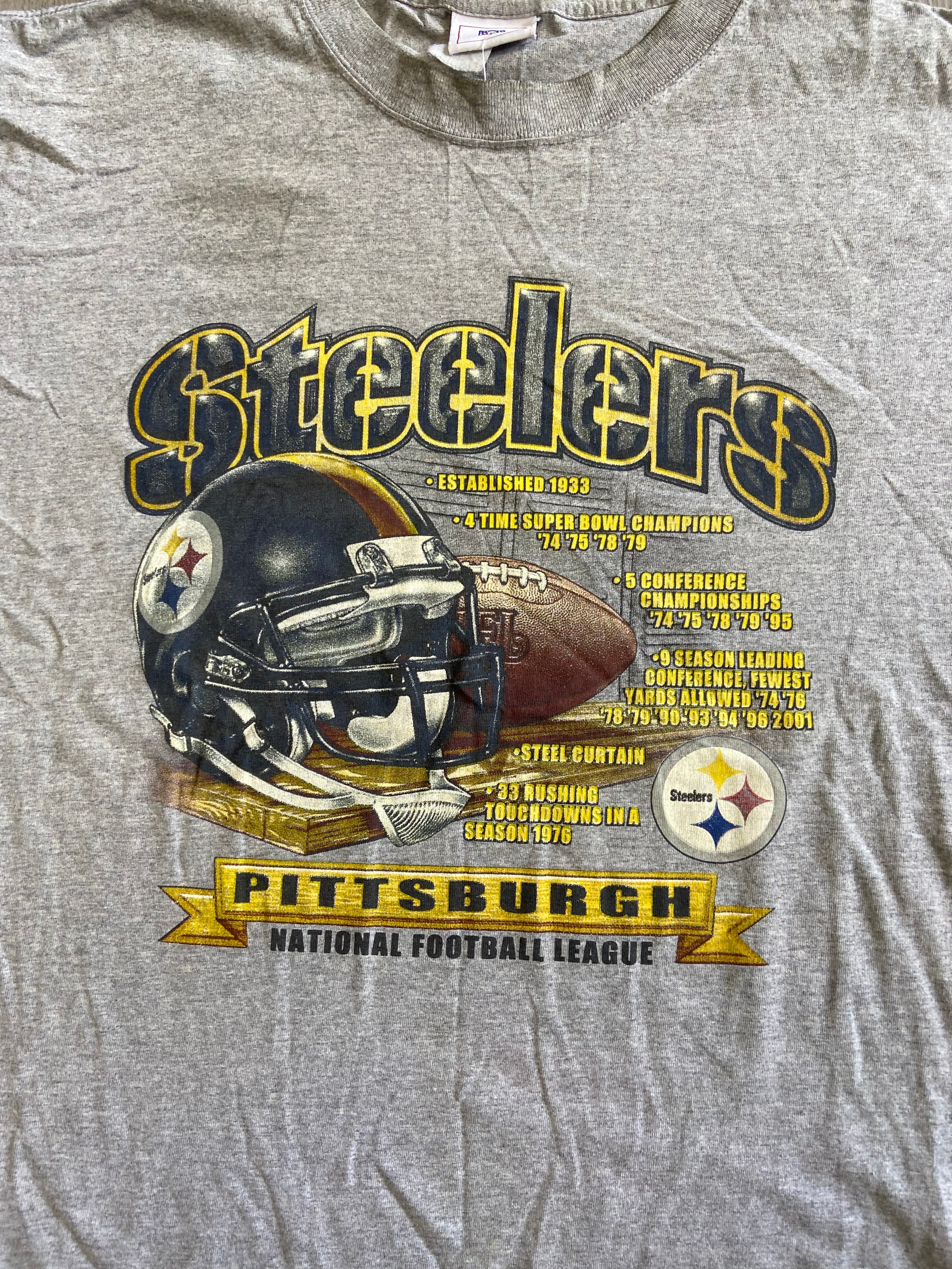 Vintage Grey NFL Pittsburgh Steelers Accomplishments Tee