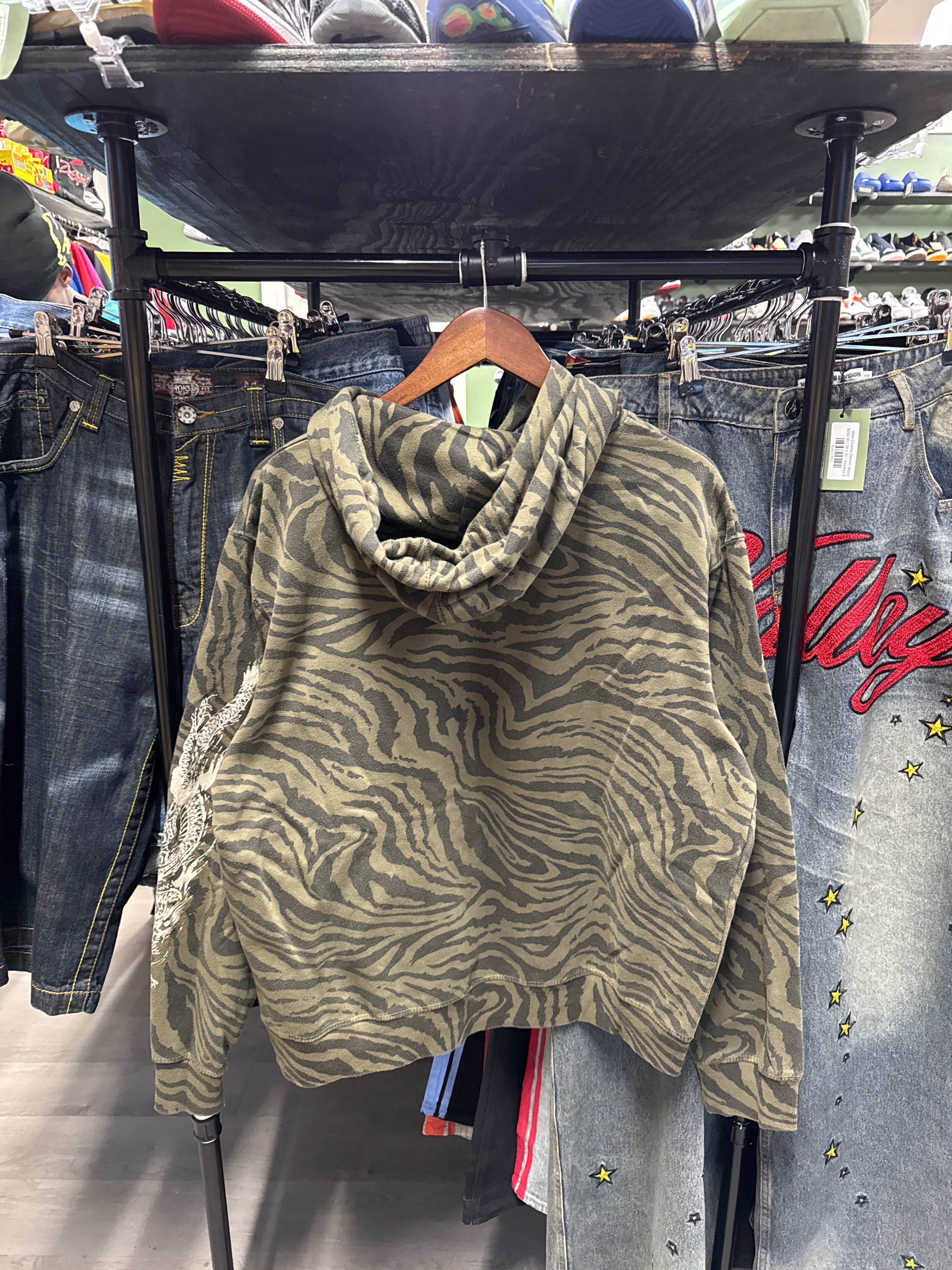 Ed Hardy Dragon Zebra Camo Christian Audigier Pullover Hoodie