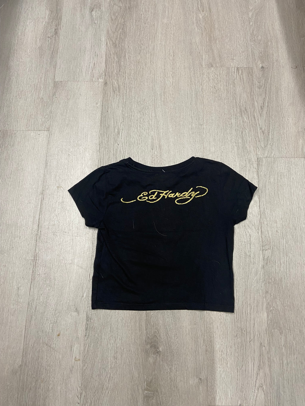 Women’s Ed Hardy Black Rose Cropped Baby Tee