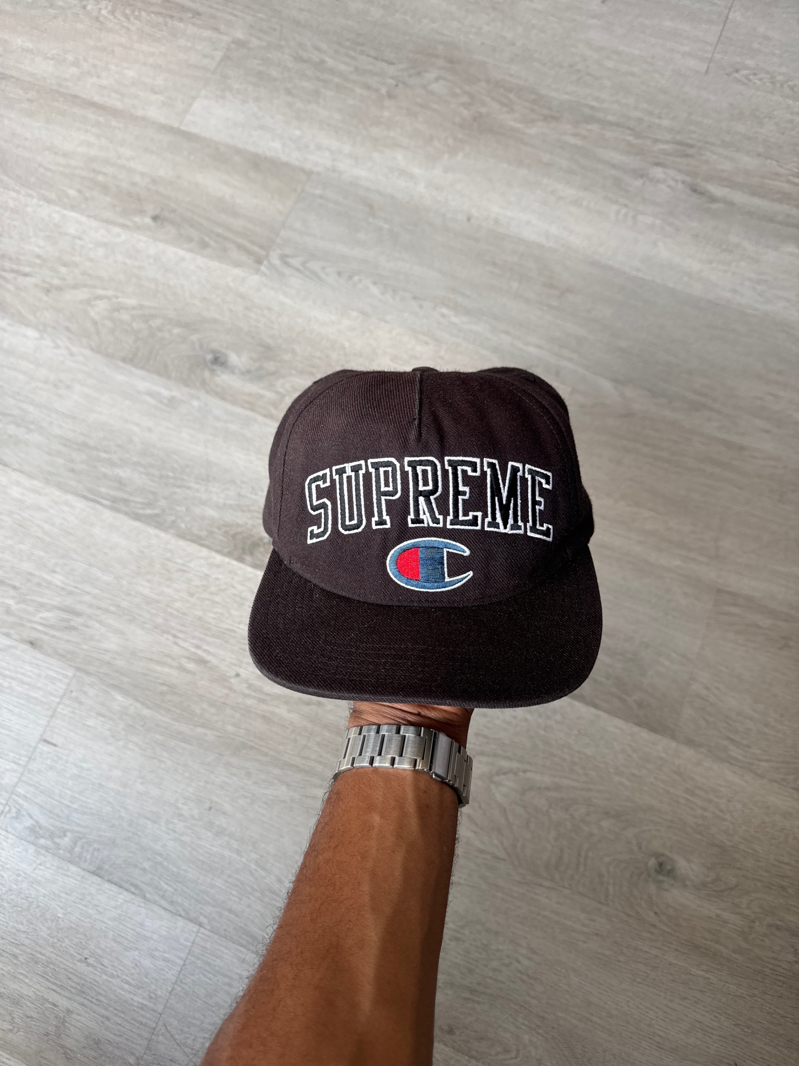 Supreme x Champion Logo Embroidered 5-Panel Black Hat
