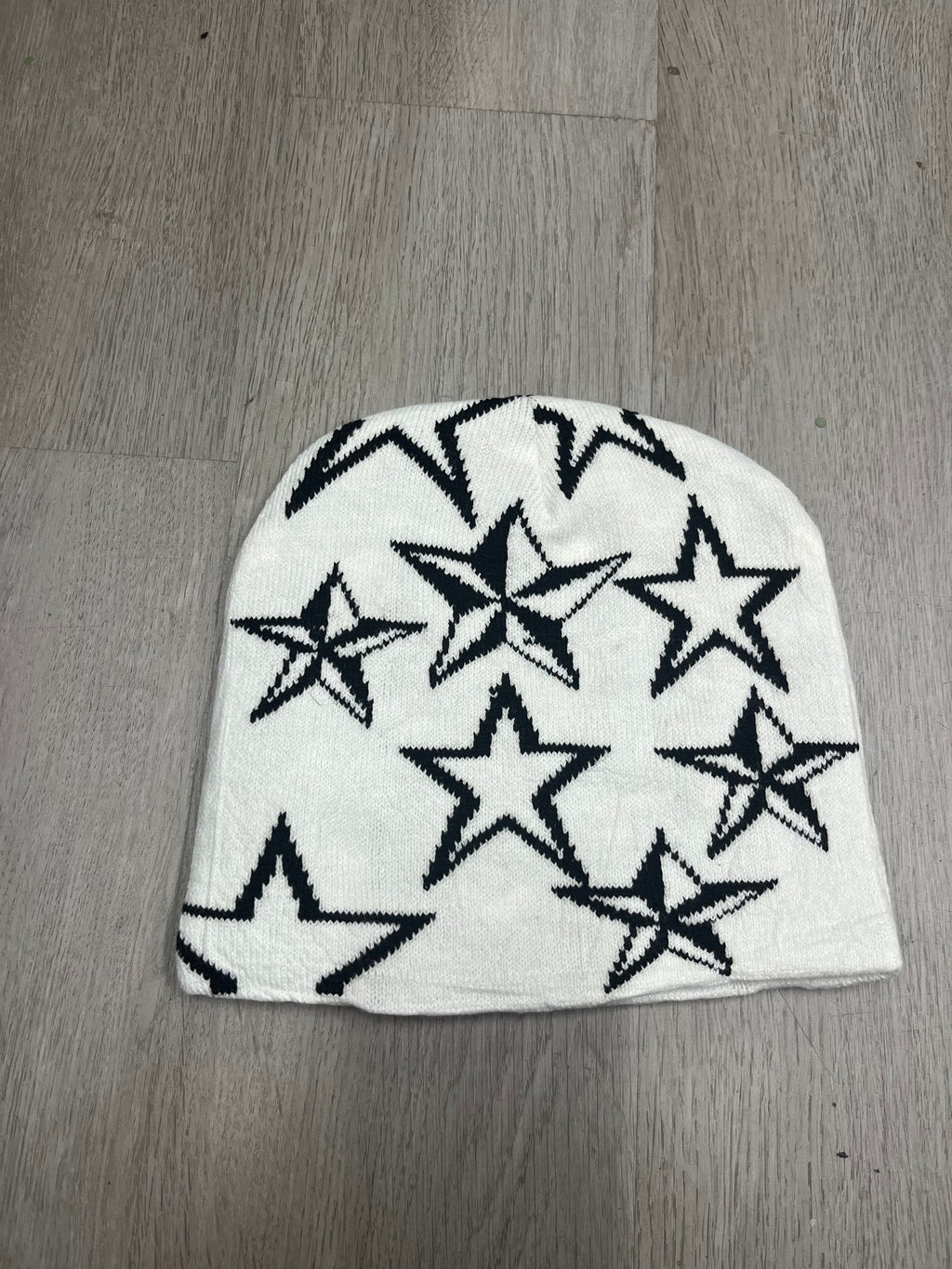 White w/ Black Y2K Style Star Beanie