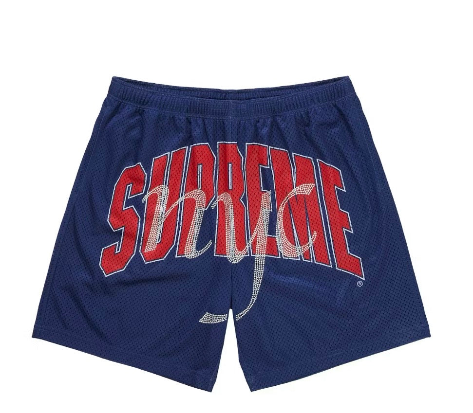 Supreme Navy Rhinestone Mesh NYC SS26 Shorts