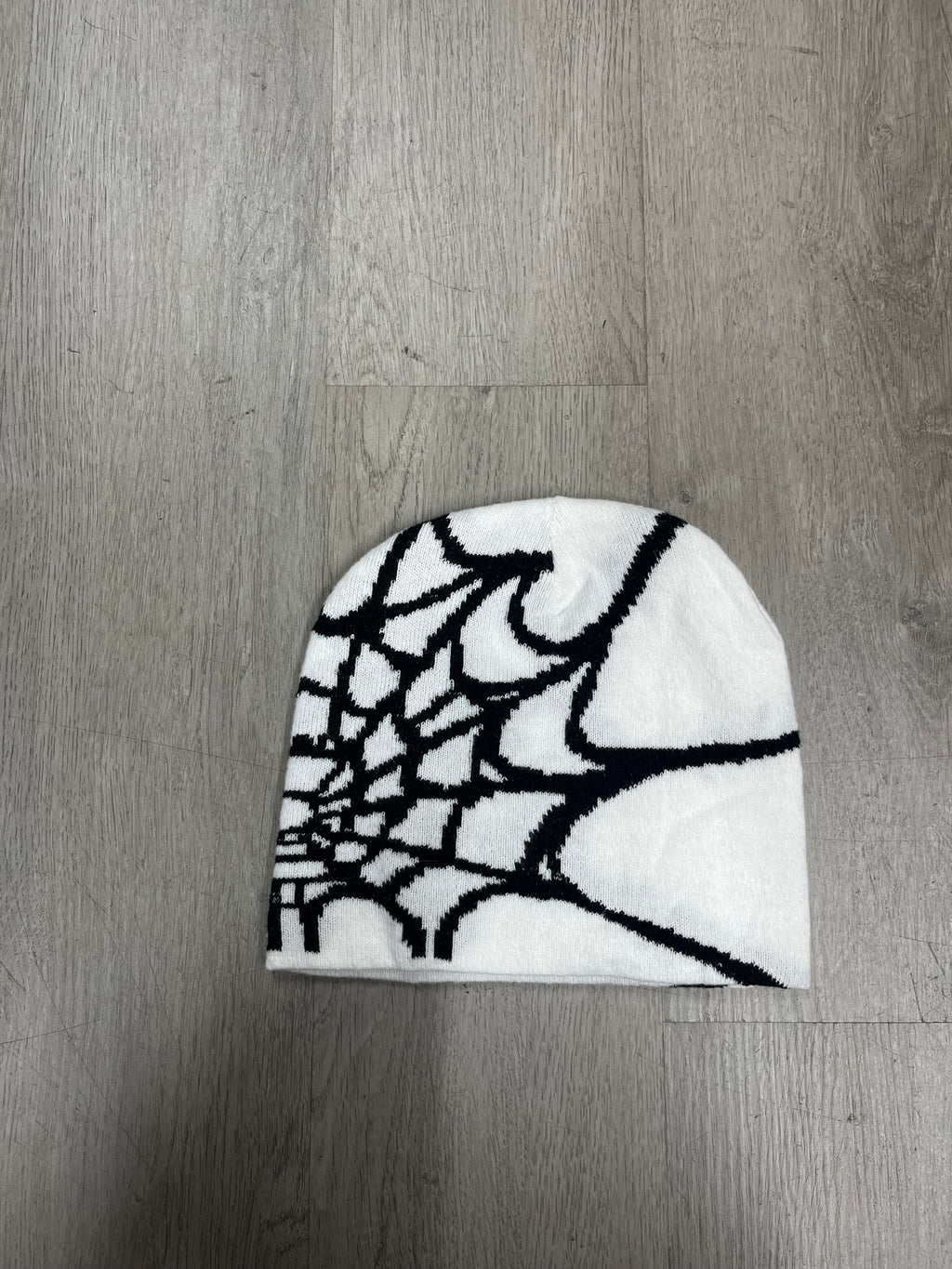 White w/ Black #2 Y2K Style Spider Web Beanie