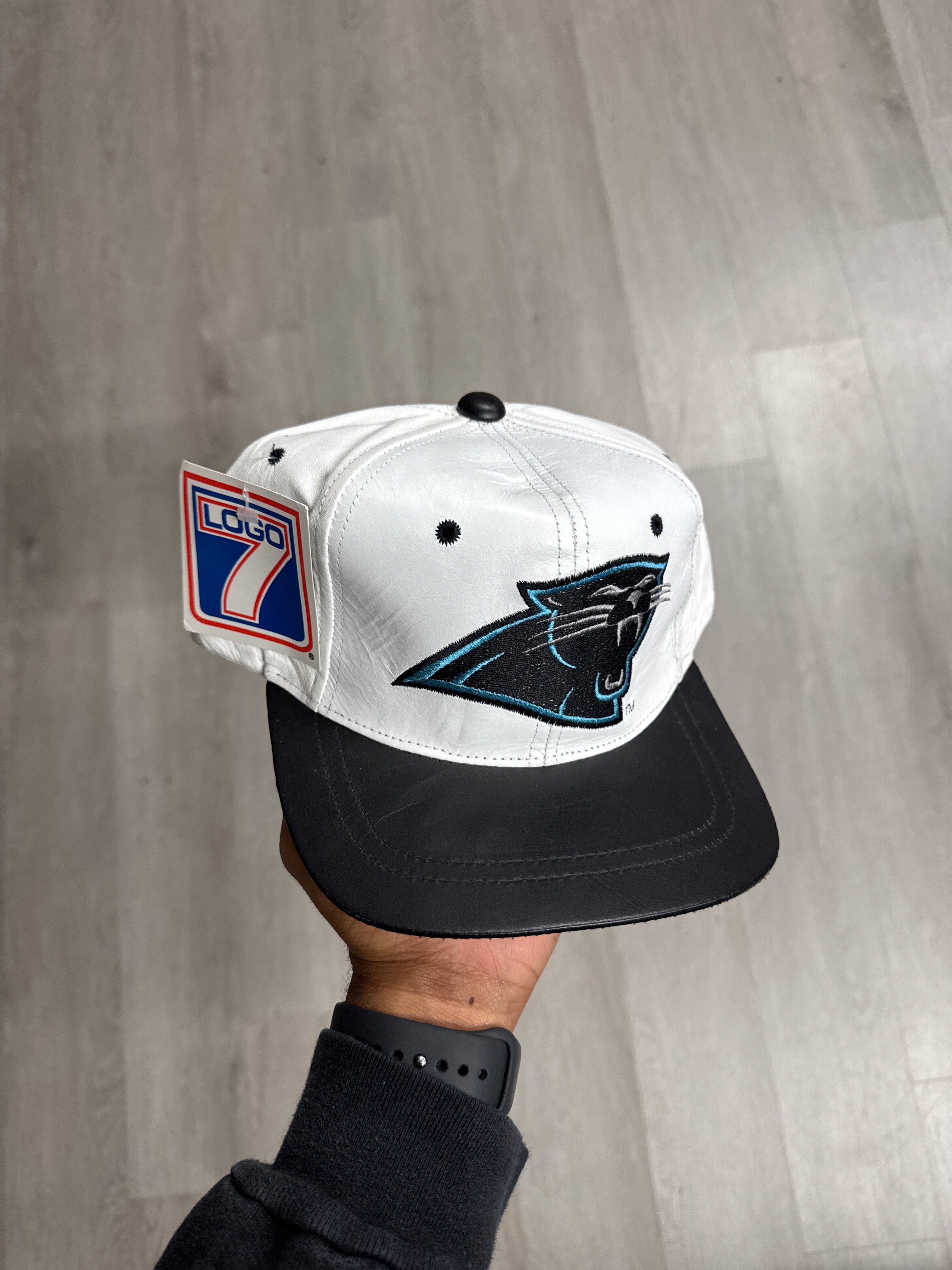 Vintage Logo 7 Carolina Panthers Leather Strap Back Hat