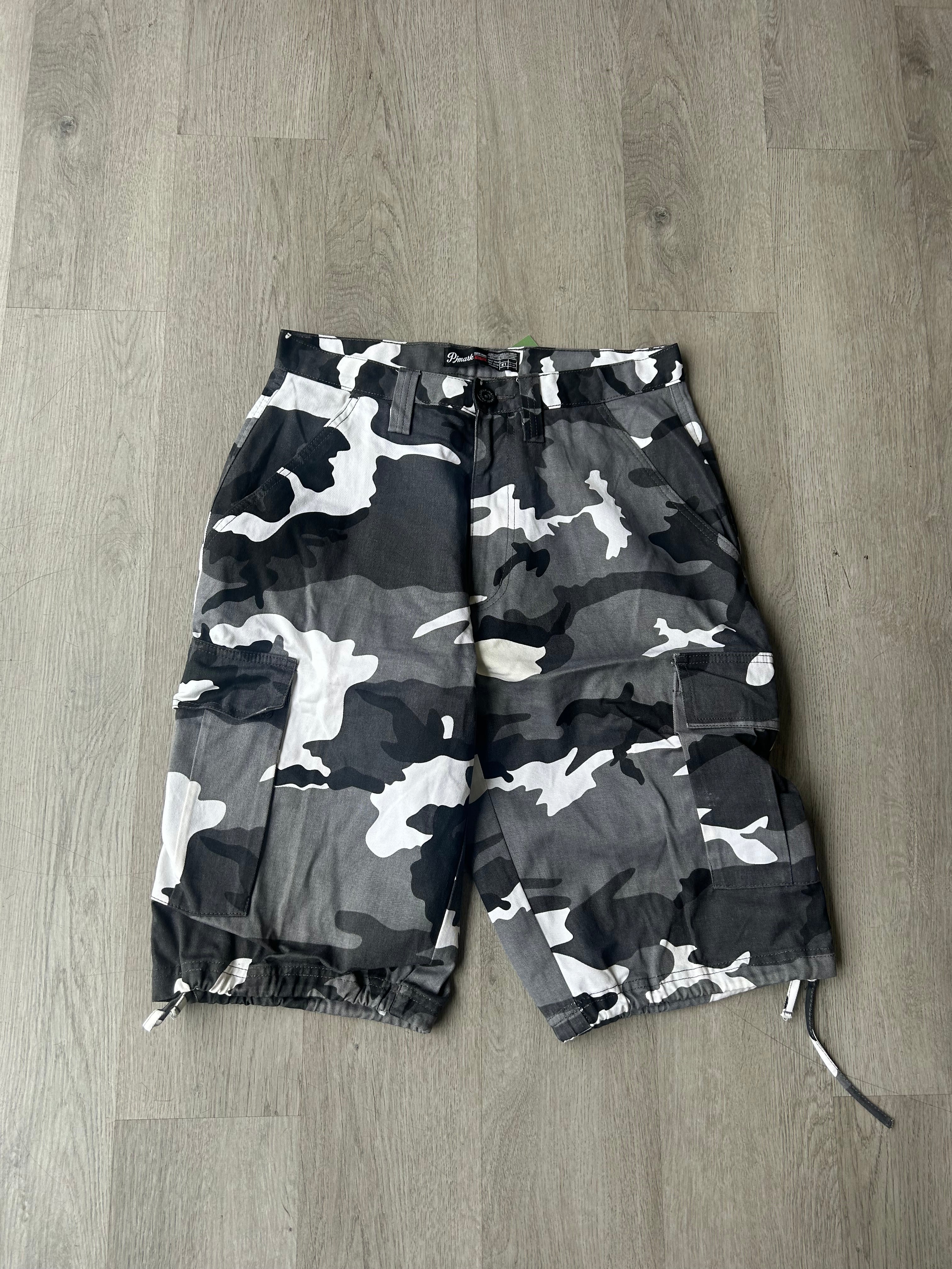 Black And White Camo Cargo Shorts