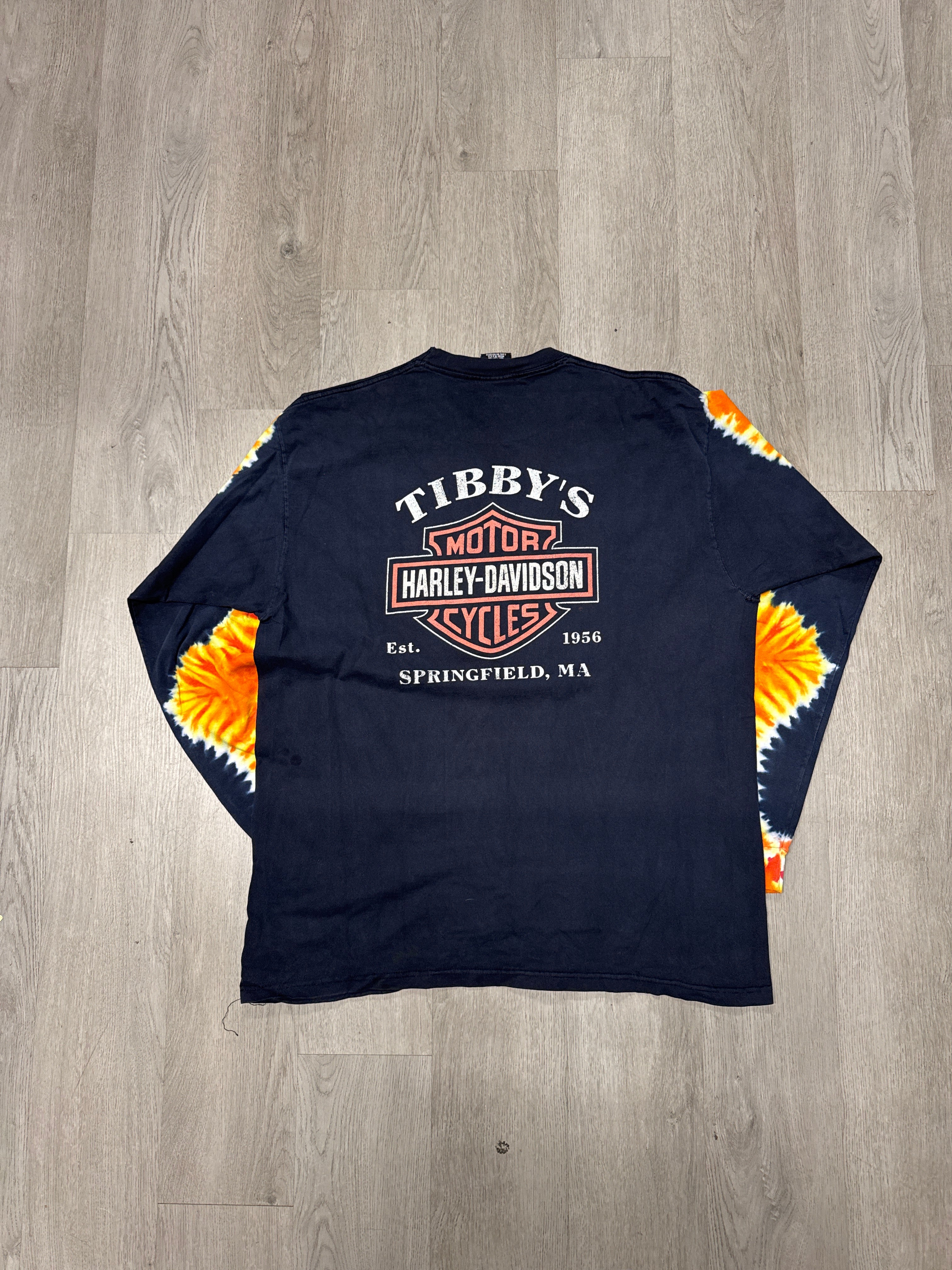 Vintage Harley Davidson Flame Sleeve Springfield Massachusetts Long Sleeve