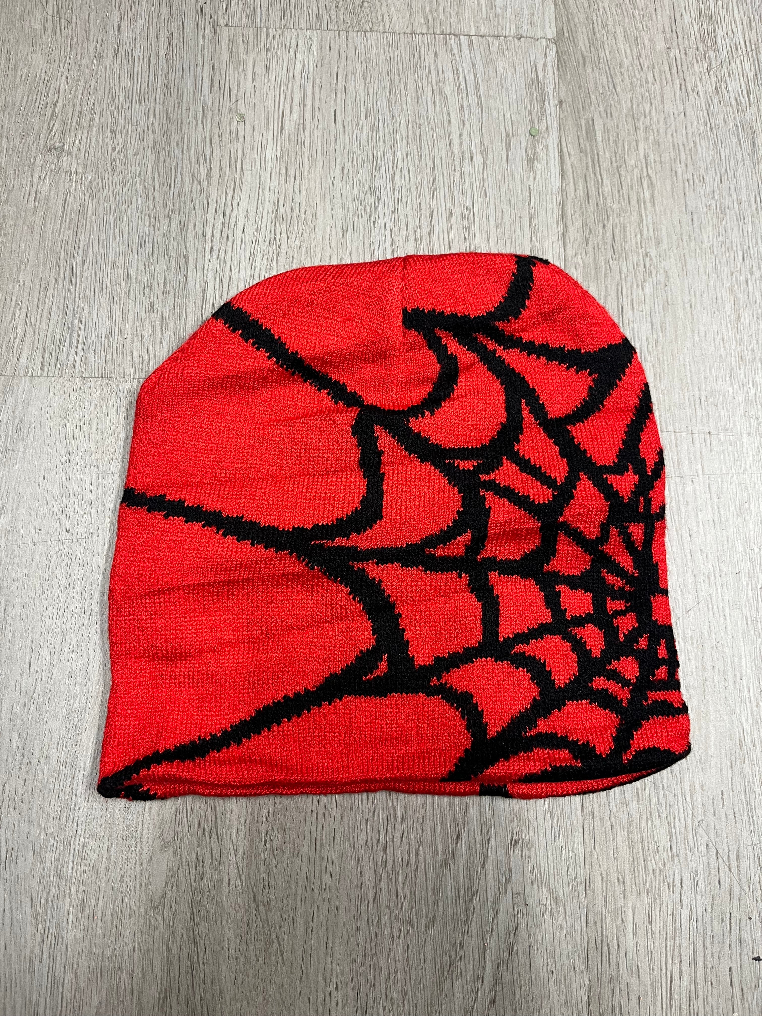 Red w/ Black Y2K Style Spider Web Beanie