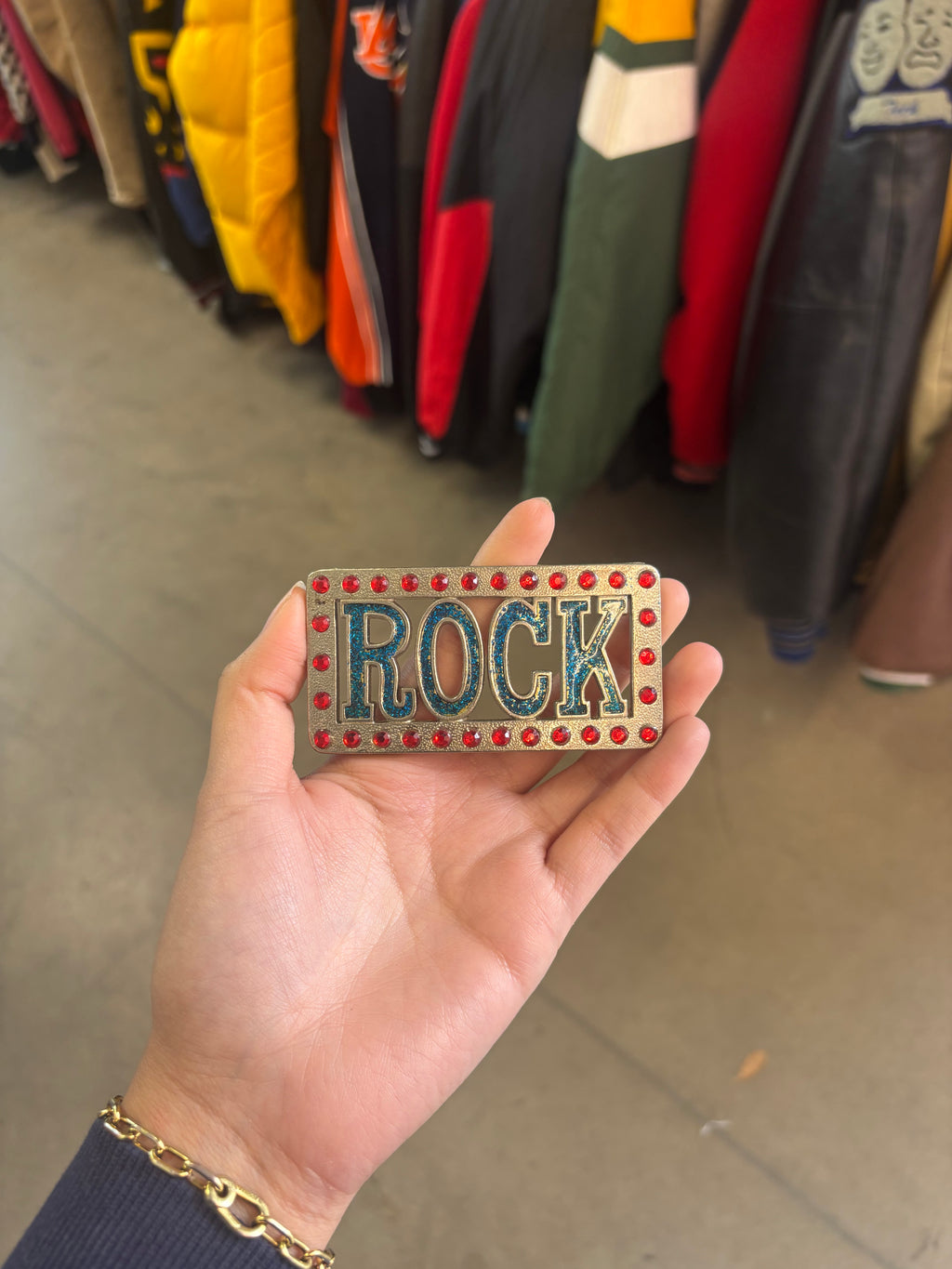 Vintage ROCK Bedazzled Belt Buckle