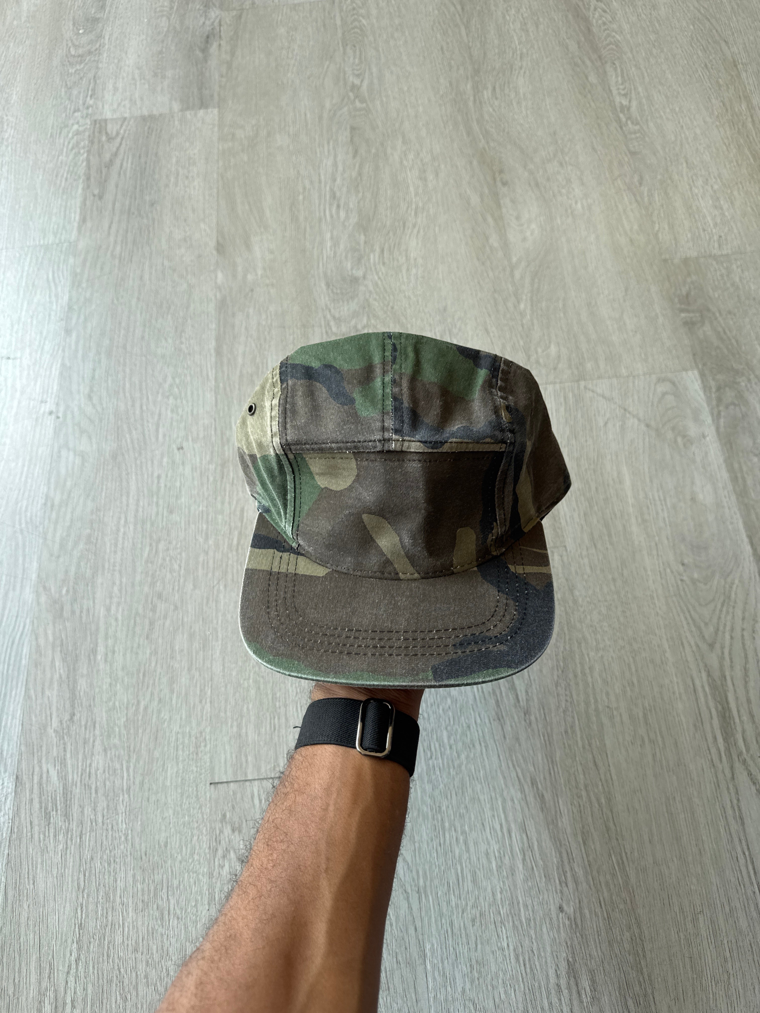 Vintage Military Camo 5-Panel Leather Strapback Hat